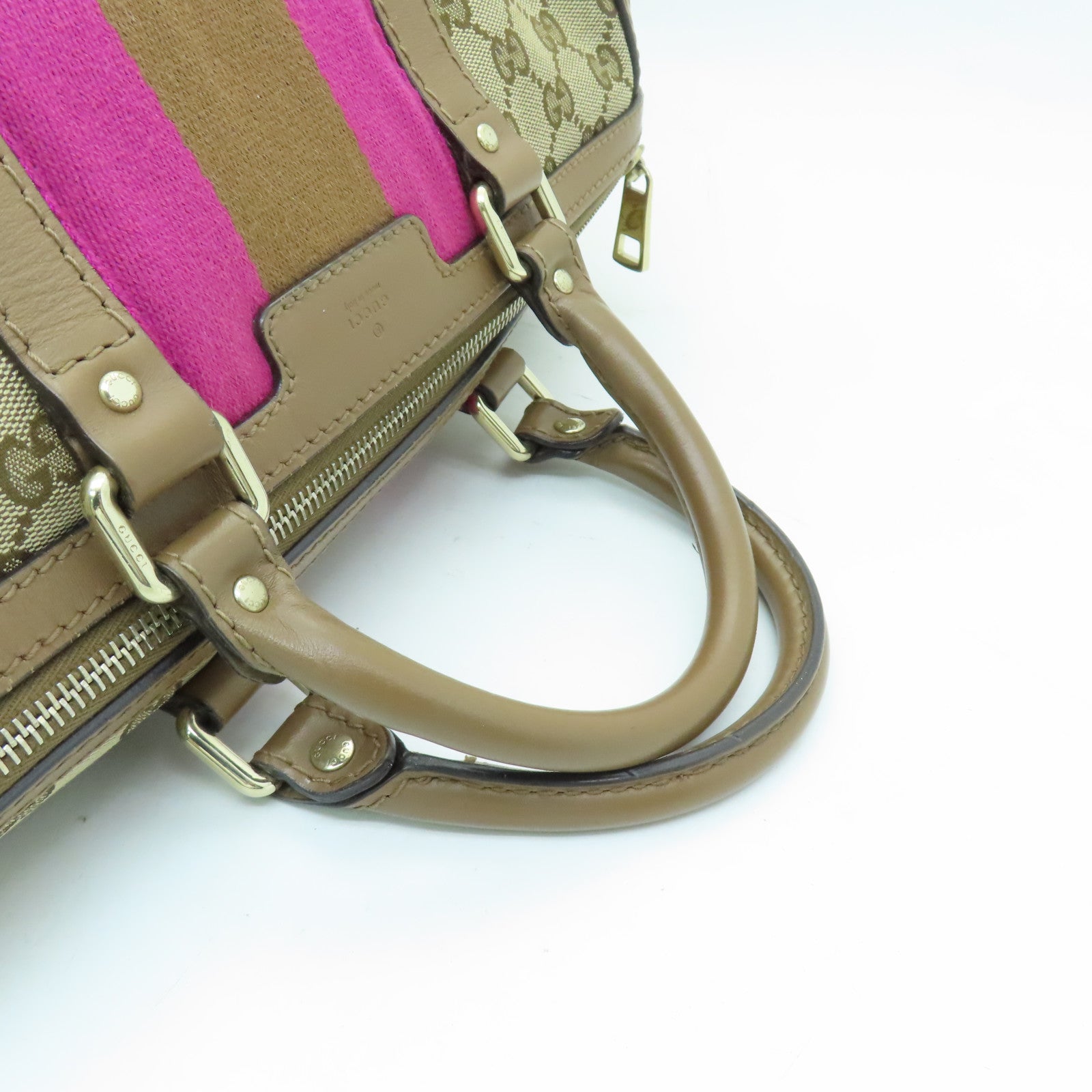 GUCCI 帆布Boston Bag金扣波士顿包棕色