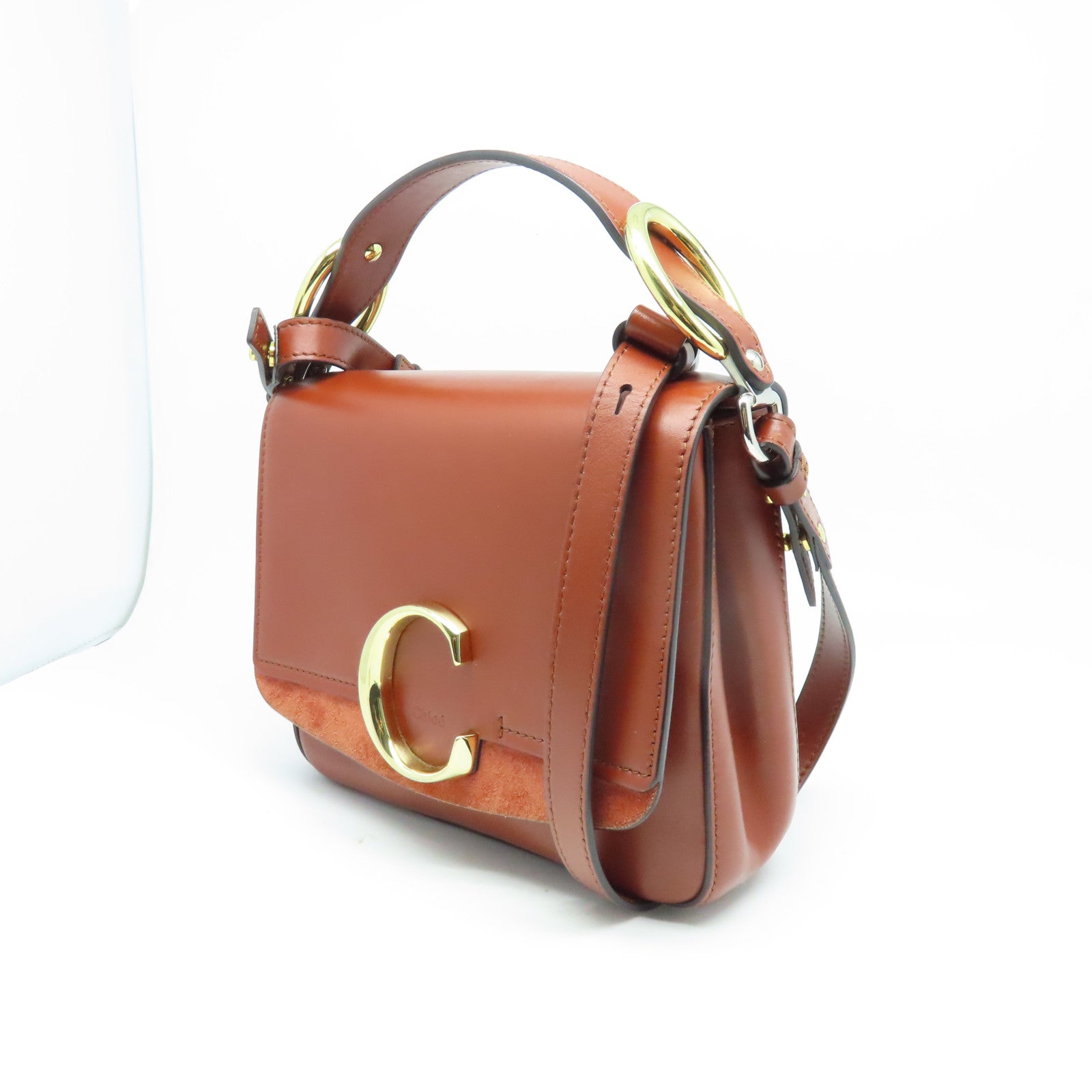 Chloe 【激減優惠】牛皮皮革Chloe C Small金扣肩背袋棕色