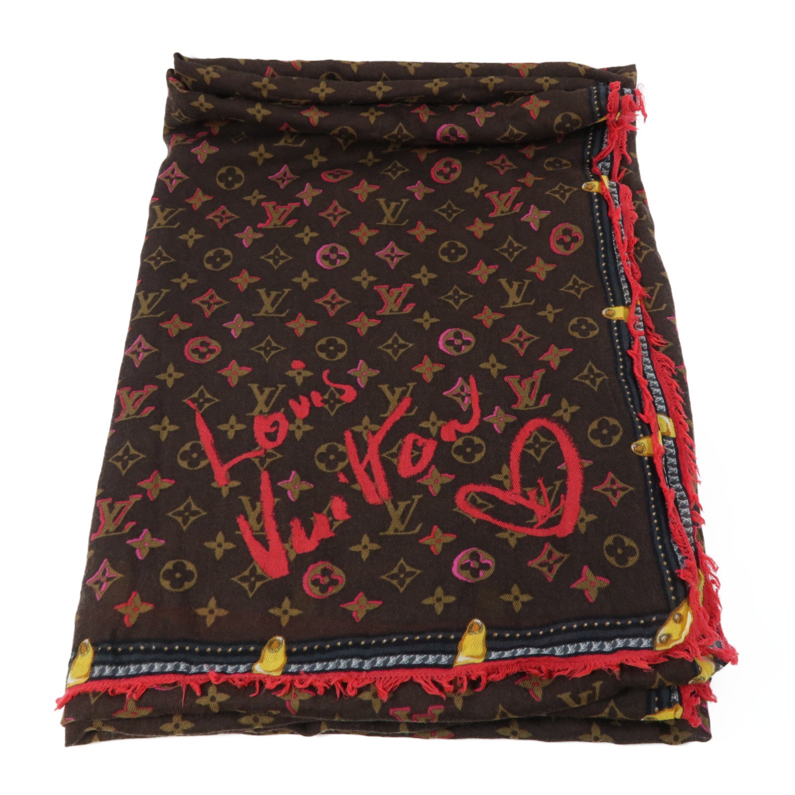 LOUIS VUITTON 羊毛Fall In Love Scarf圍巾啡色/紅色