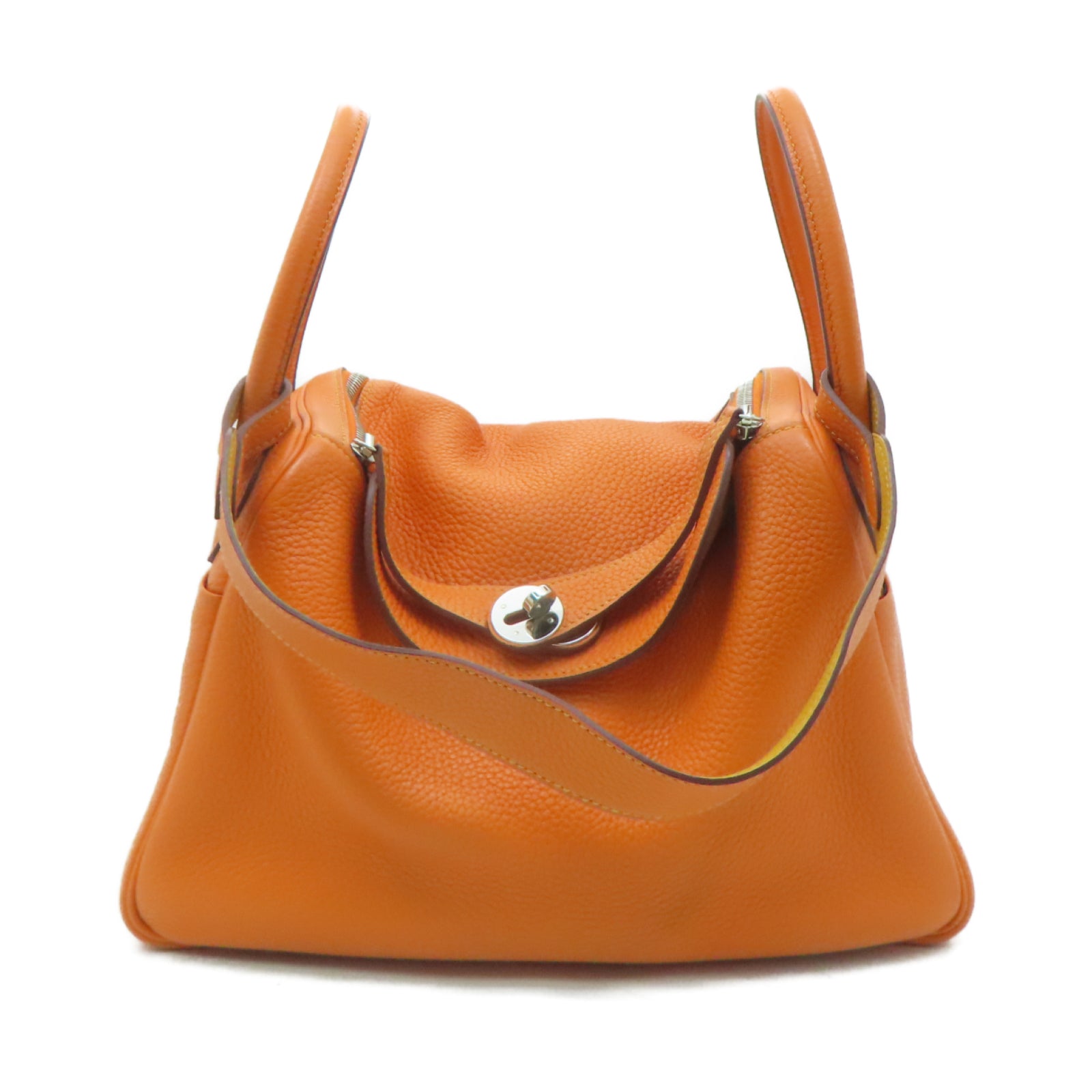 HERMES Clemence皮革Lindy 30銀扣手挽肩背兩用袋Orange橙色