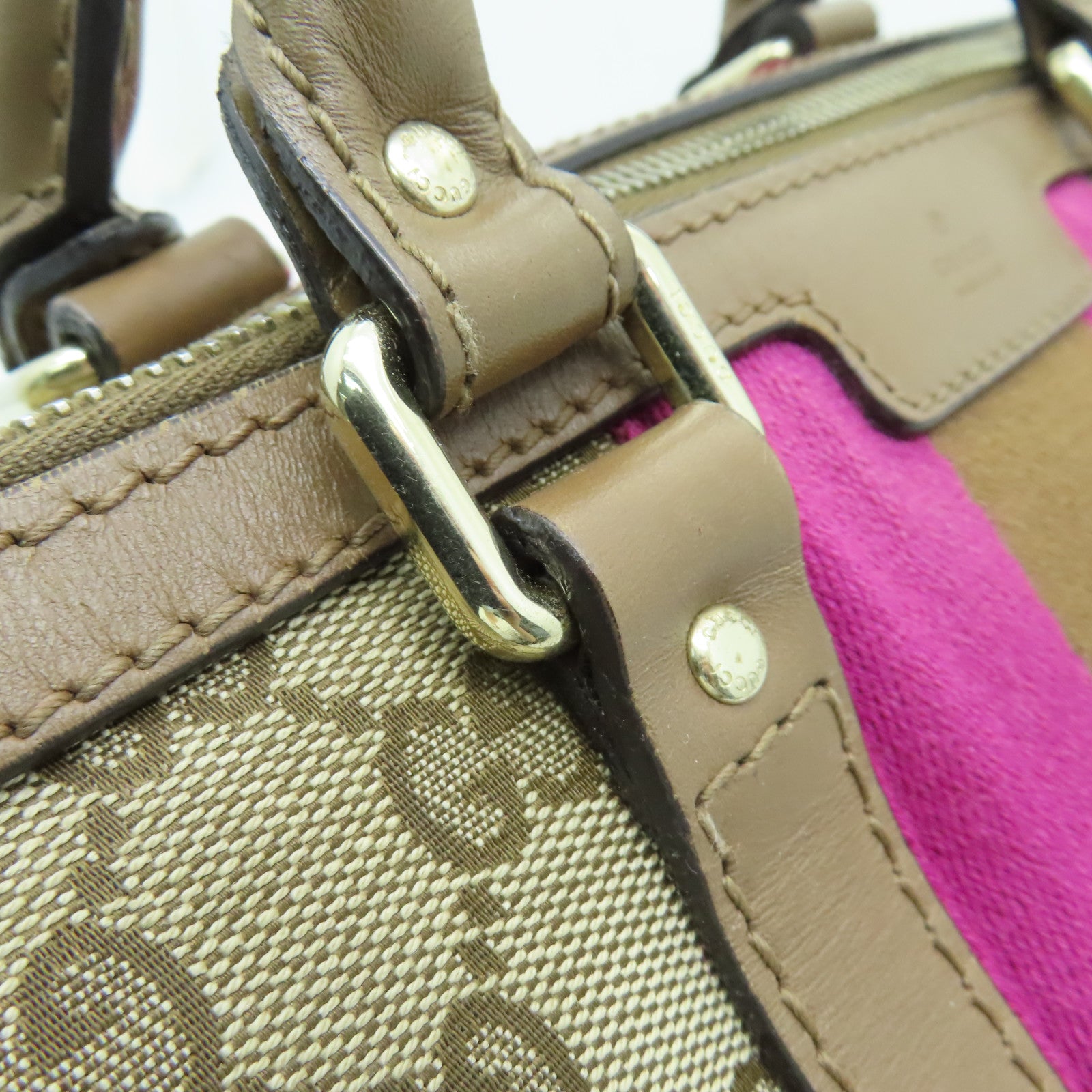 GUCCI 帆布Boston Bag金扣波士顿包棕色