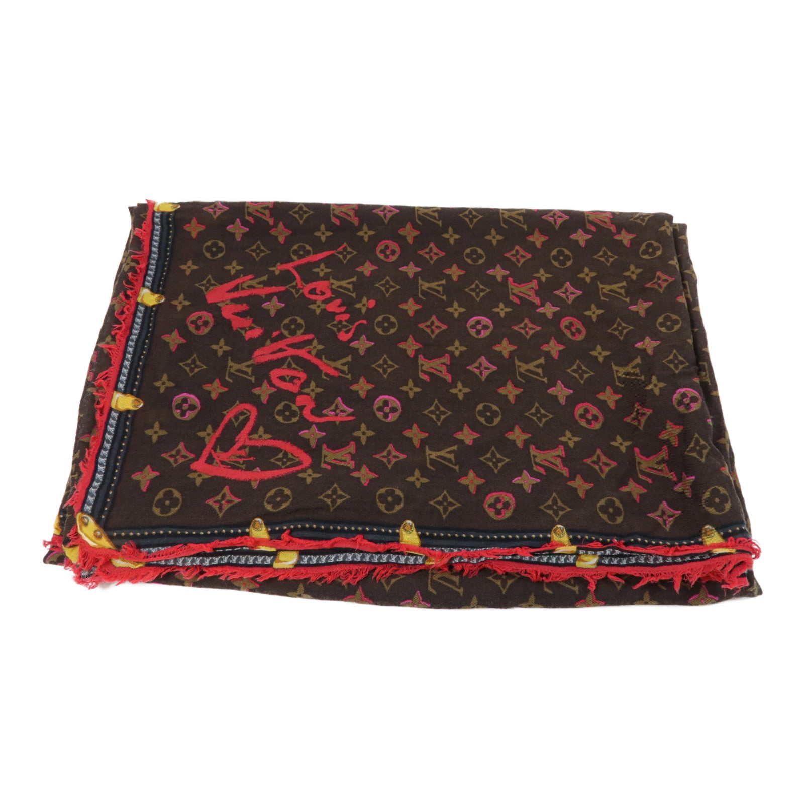 LOUIS VUITTON 羊毛Fall In Love Scarf圍巾啡色/紅色