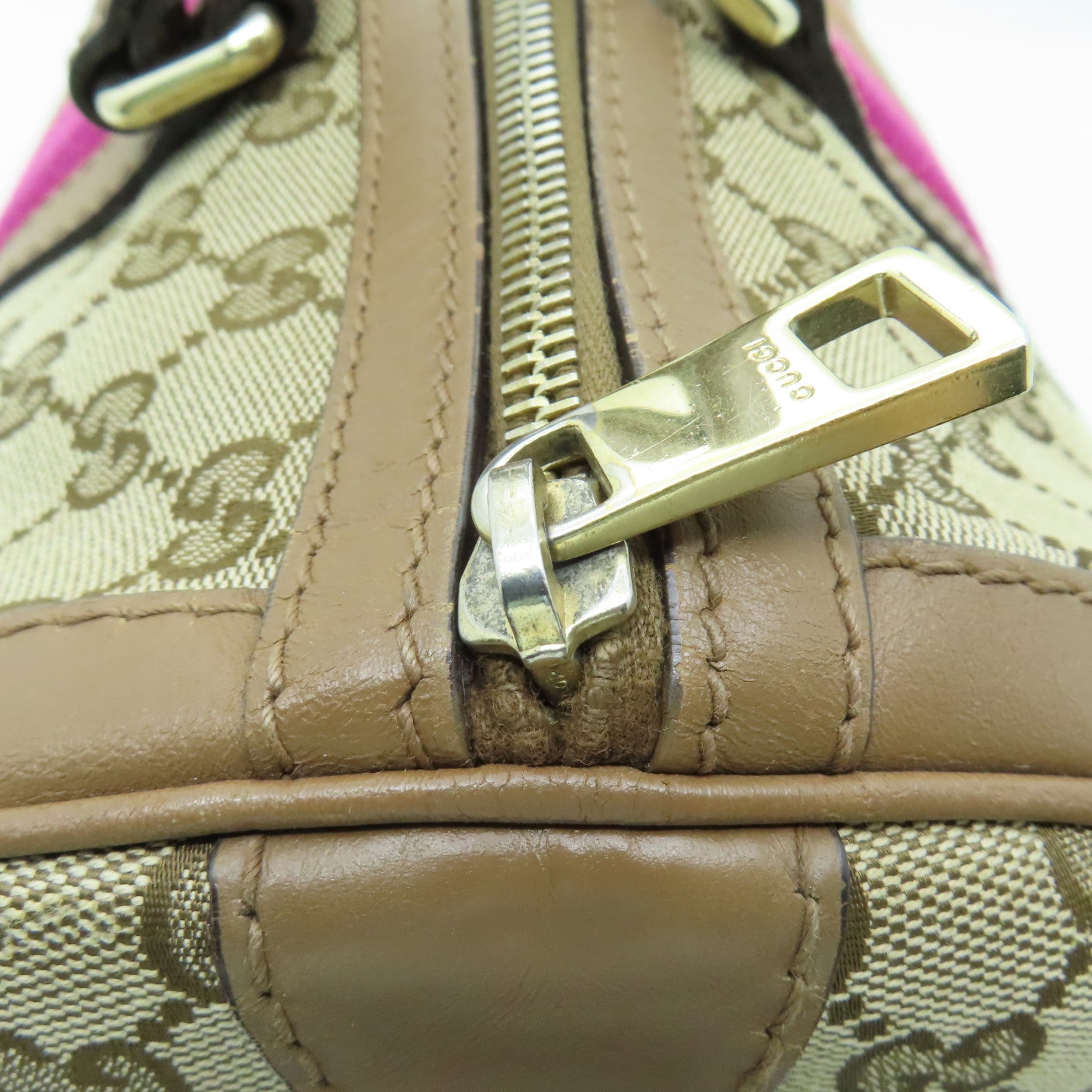 GUCCI 帆布Boston Bag金扣波士顿包棕色