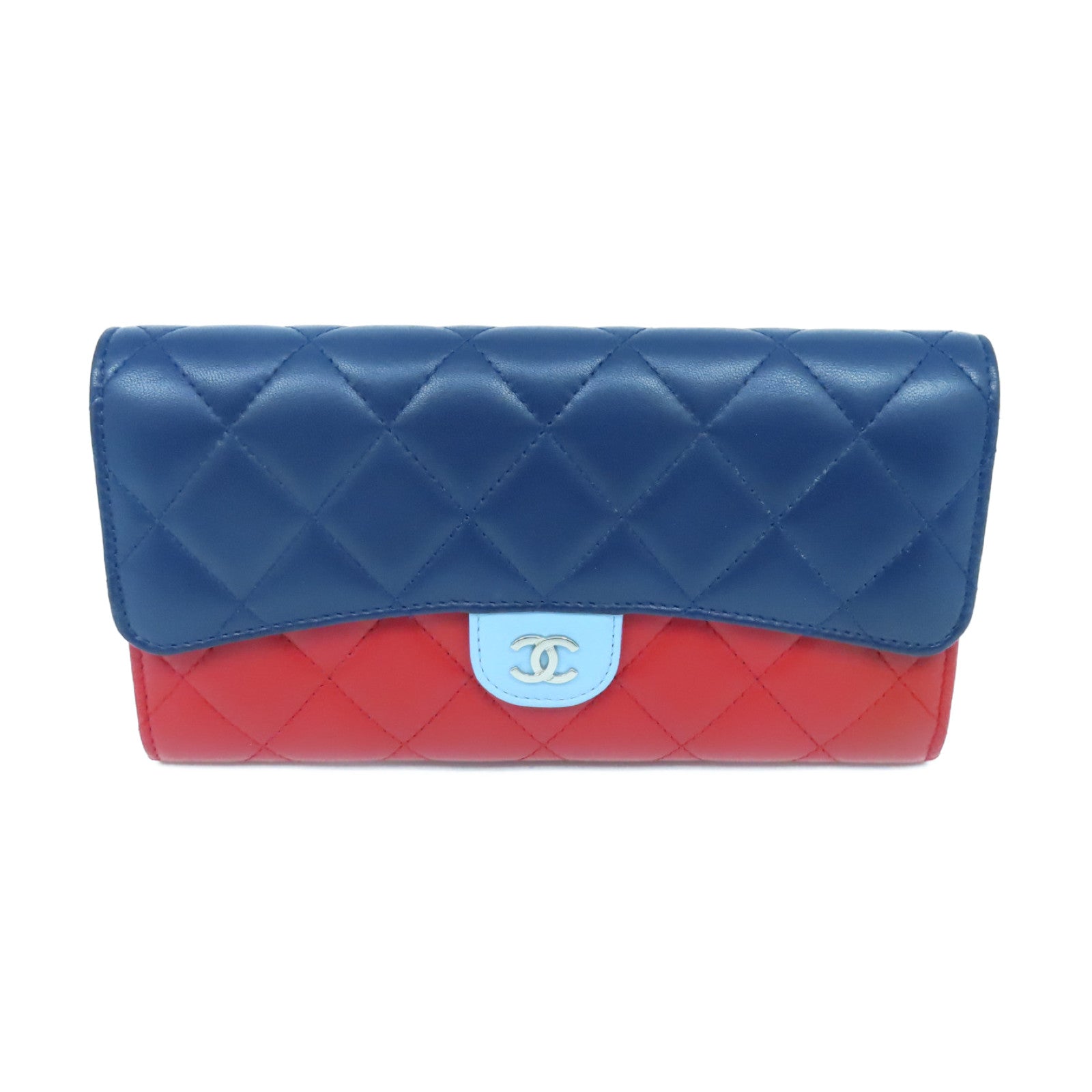CHANEL 菱格牛皮皮革Long Wallet银扣长钱包红色蓝色