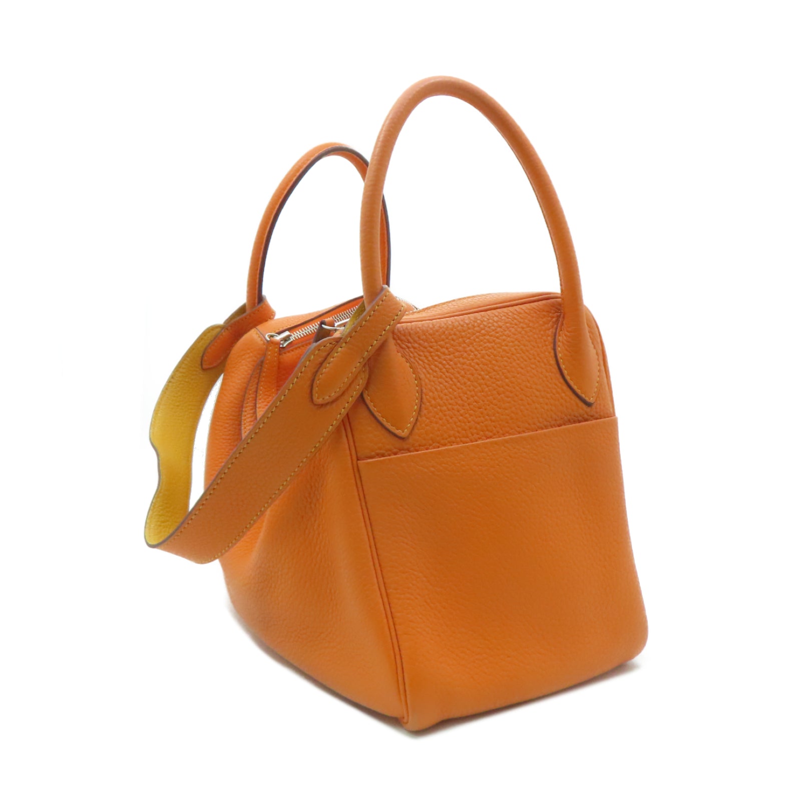 HERMES Clemence皮革Lindy 30銀扣手挽肩背兩用袋Orange橙色