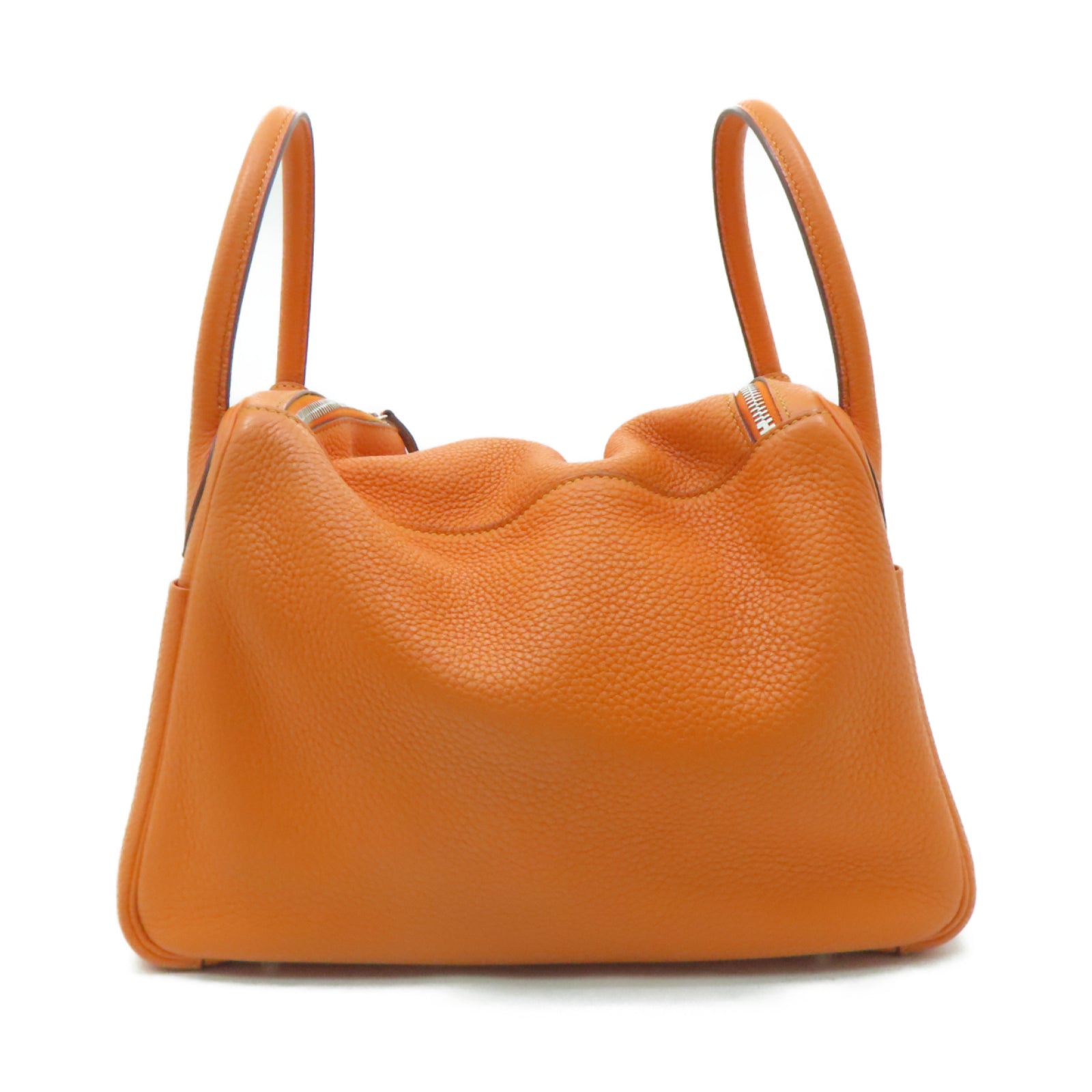 HERMES Clemence皮革Lindy 30銀扣手挽肩背兩用袋Orange橙色