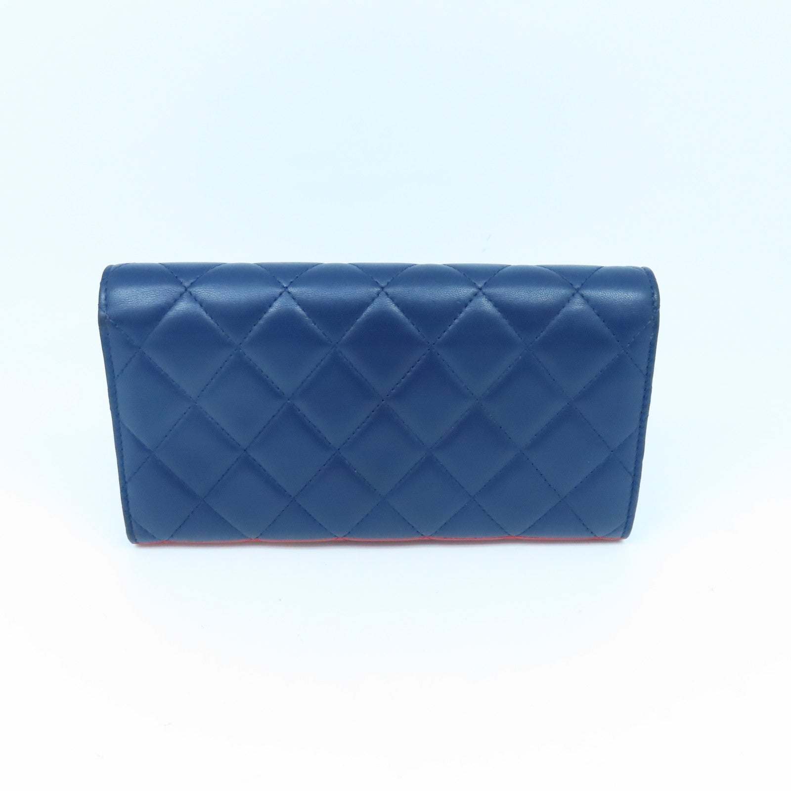 CHANEL 菱格牛皮皮革Long Wallet银扣长钱包红色蓝色