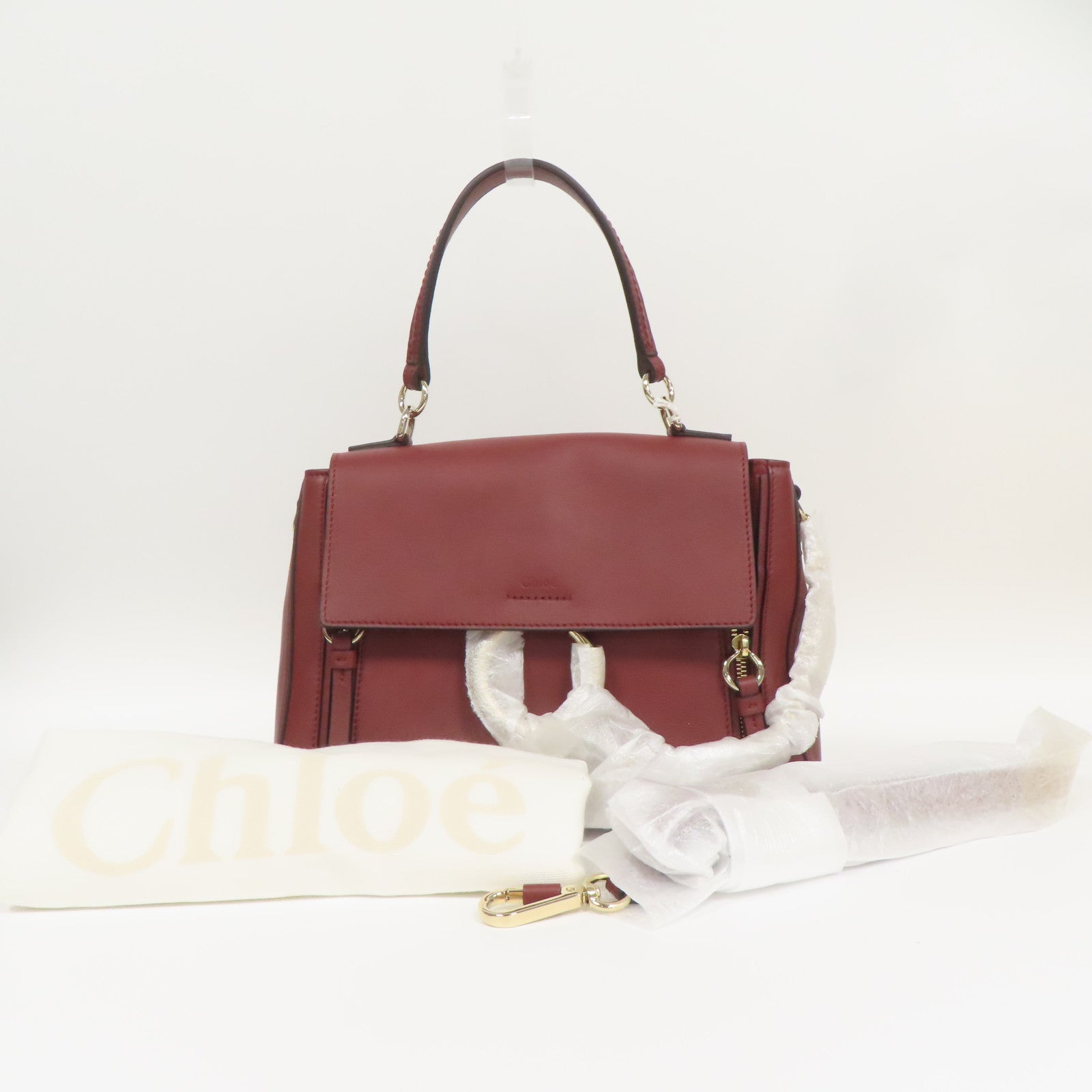 Chloe 牛皮皮革2 Way Shoulder金扣手挽肩背兩用袋紅色
