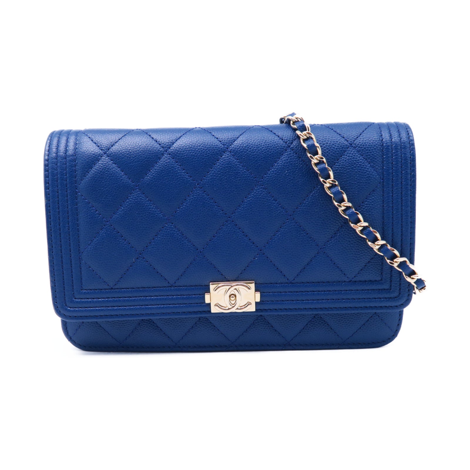 CHANEL 菱格牛皮皮革Wallet On Chain金扣肩背袋藍色
