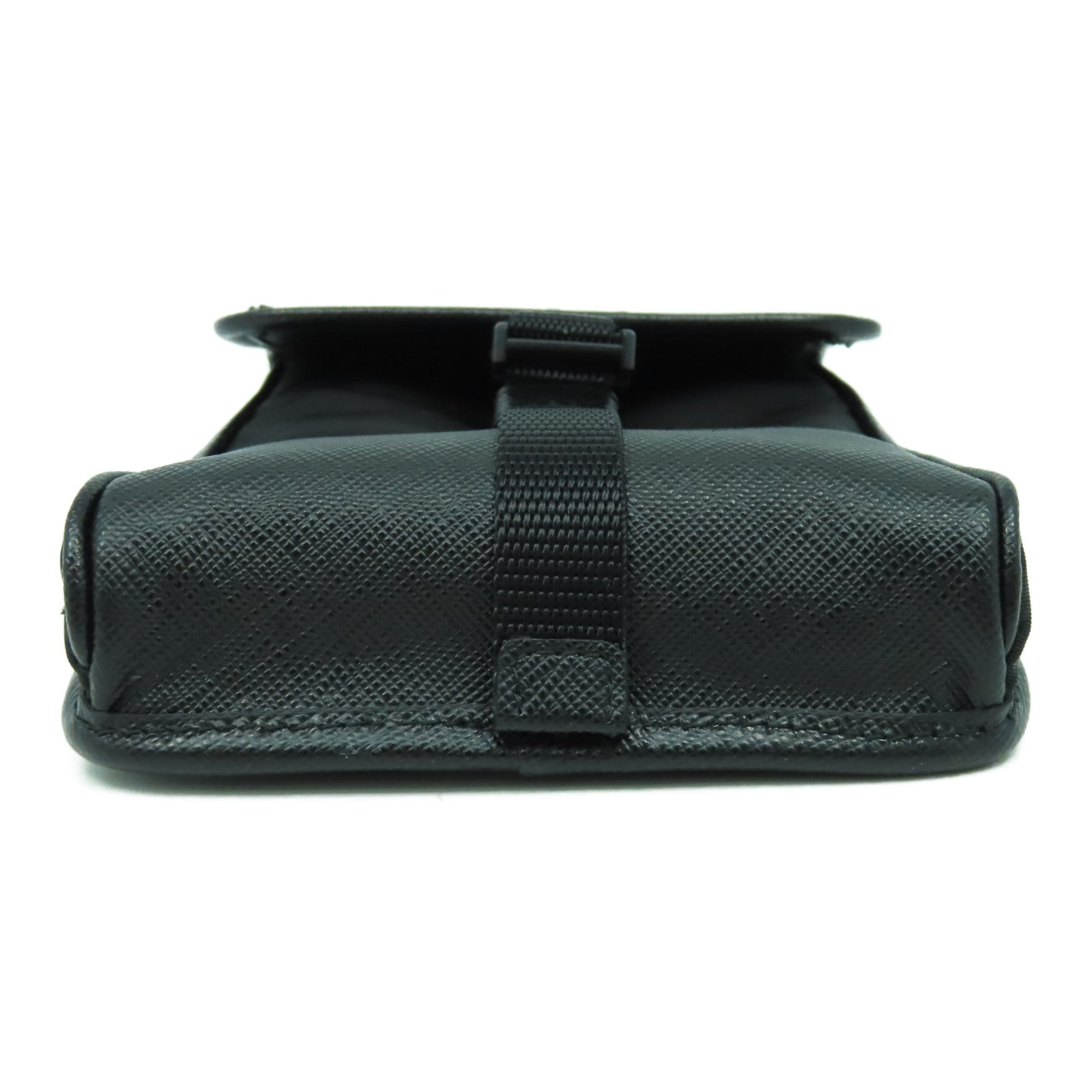 PRADA 尼龍/Saffiano皮革Shoulder Bag銀扣肩背袋黑色