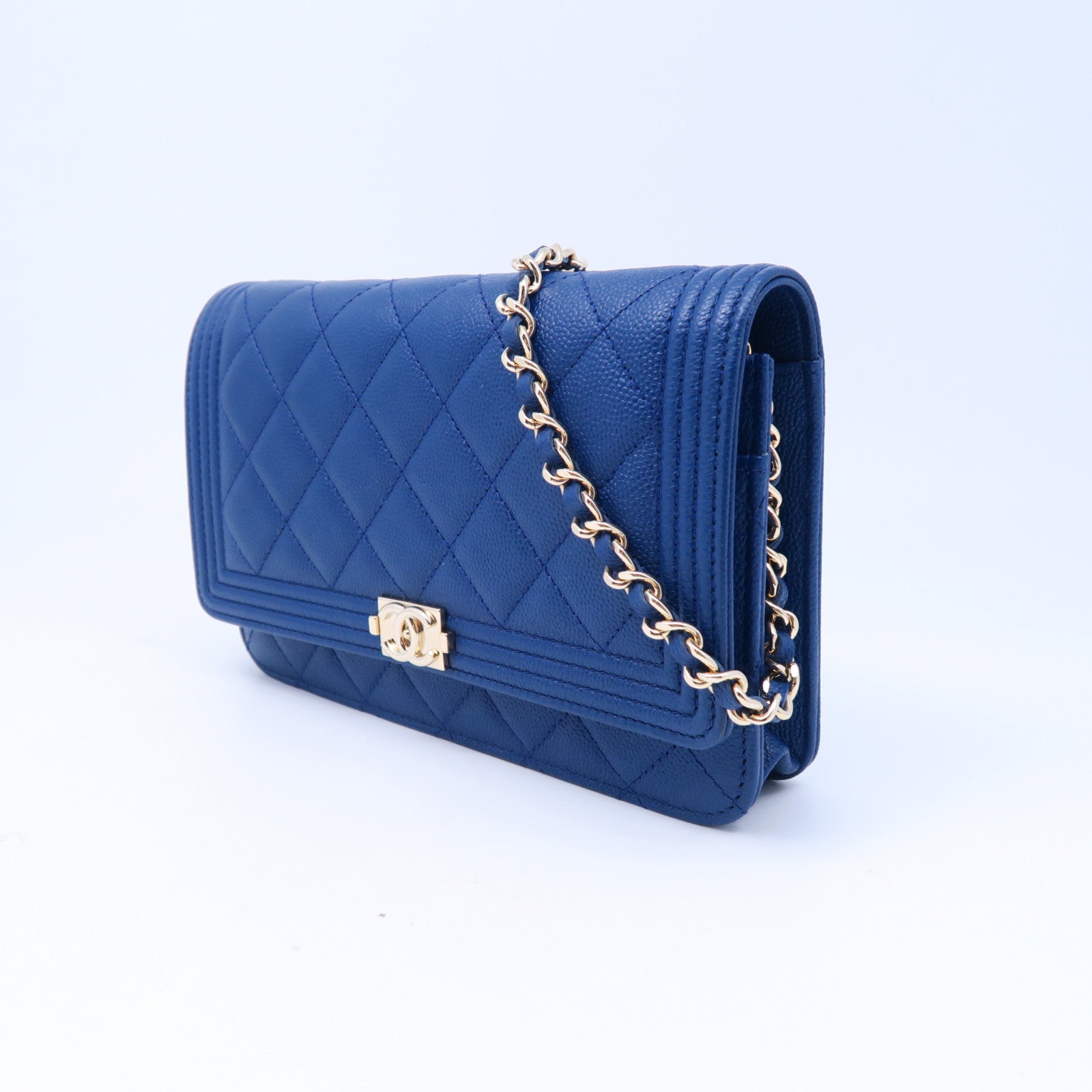 CHANEL 菱格牛皮皮革Wallet On Chain金扣肩背袋藍色