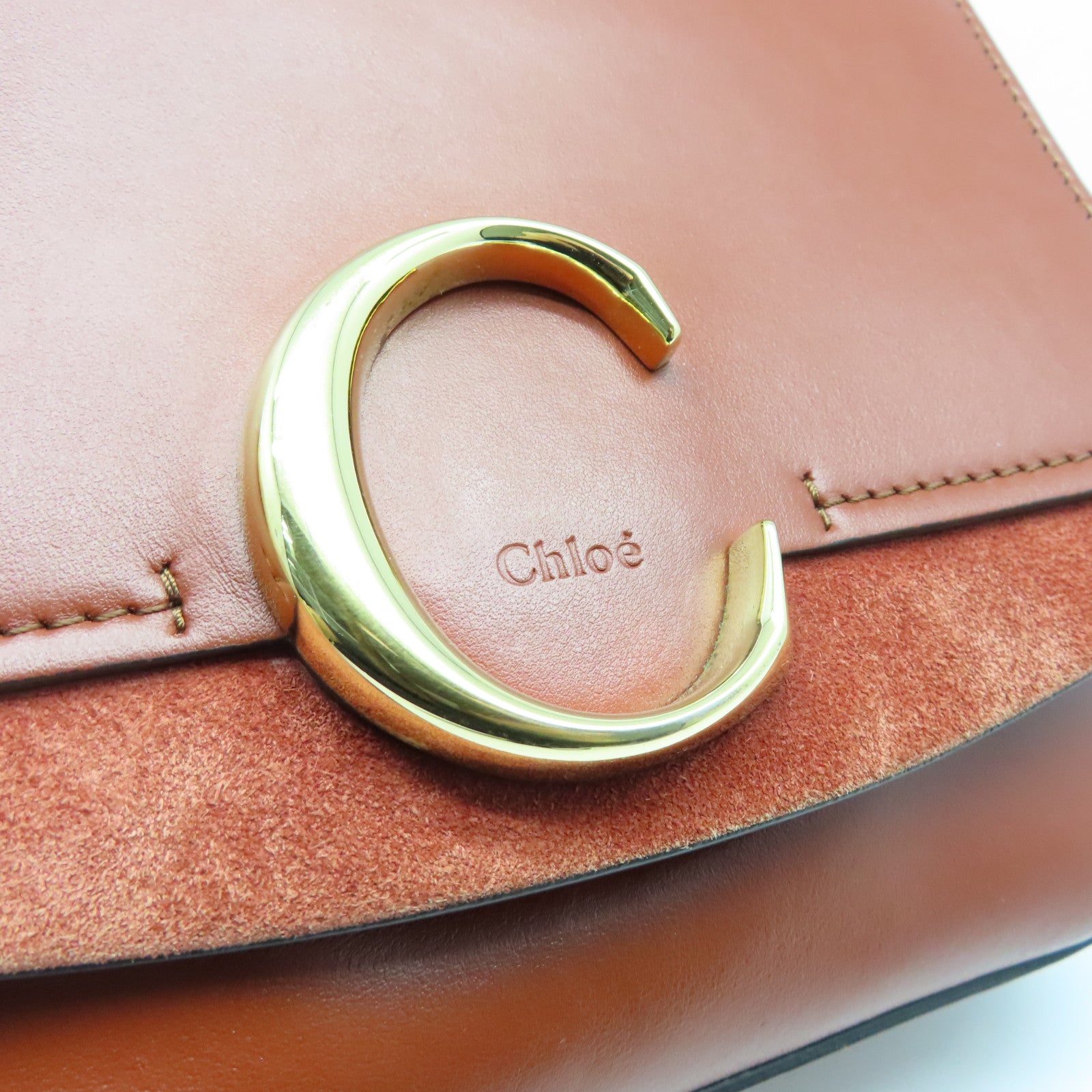 Chloe 【激減優惠】牛皮皮革Chloe C Small金扣肩背袋棕色