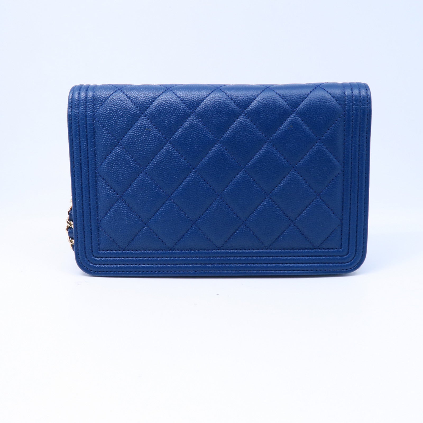 CHANEL 菱格牛皮皮革Wallet On Chain金扣肩背袋藍色
