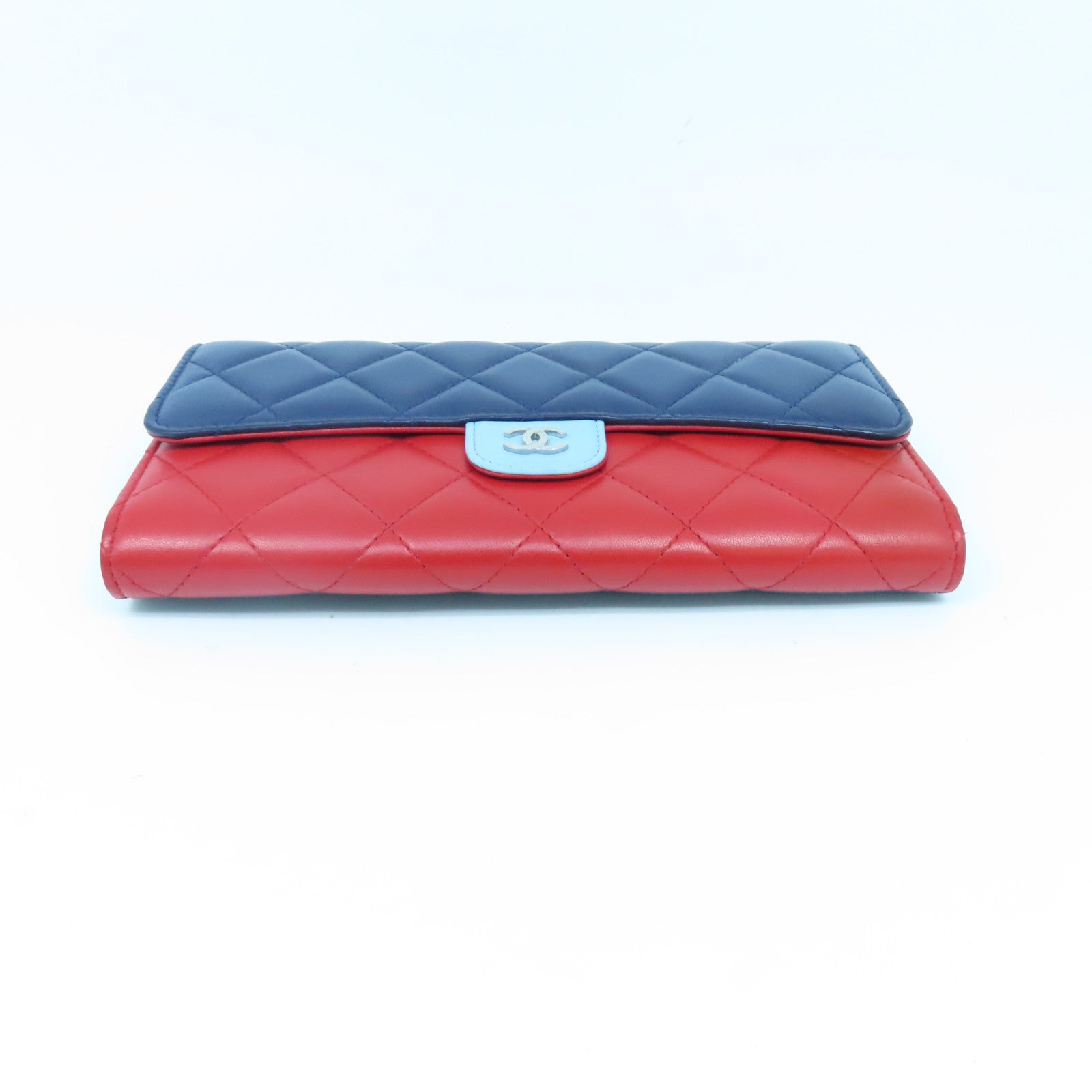 CHANEL 菱格牛皮皮革Long Wallet银扣长钱包红色蓝色