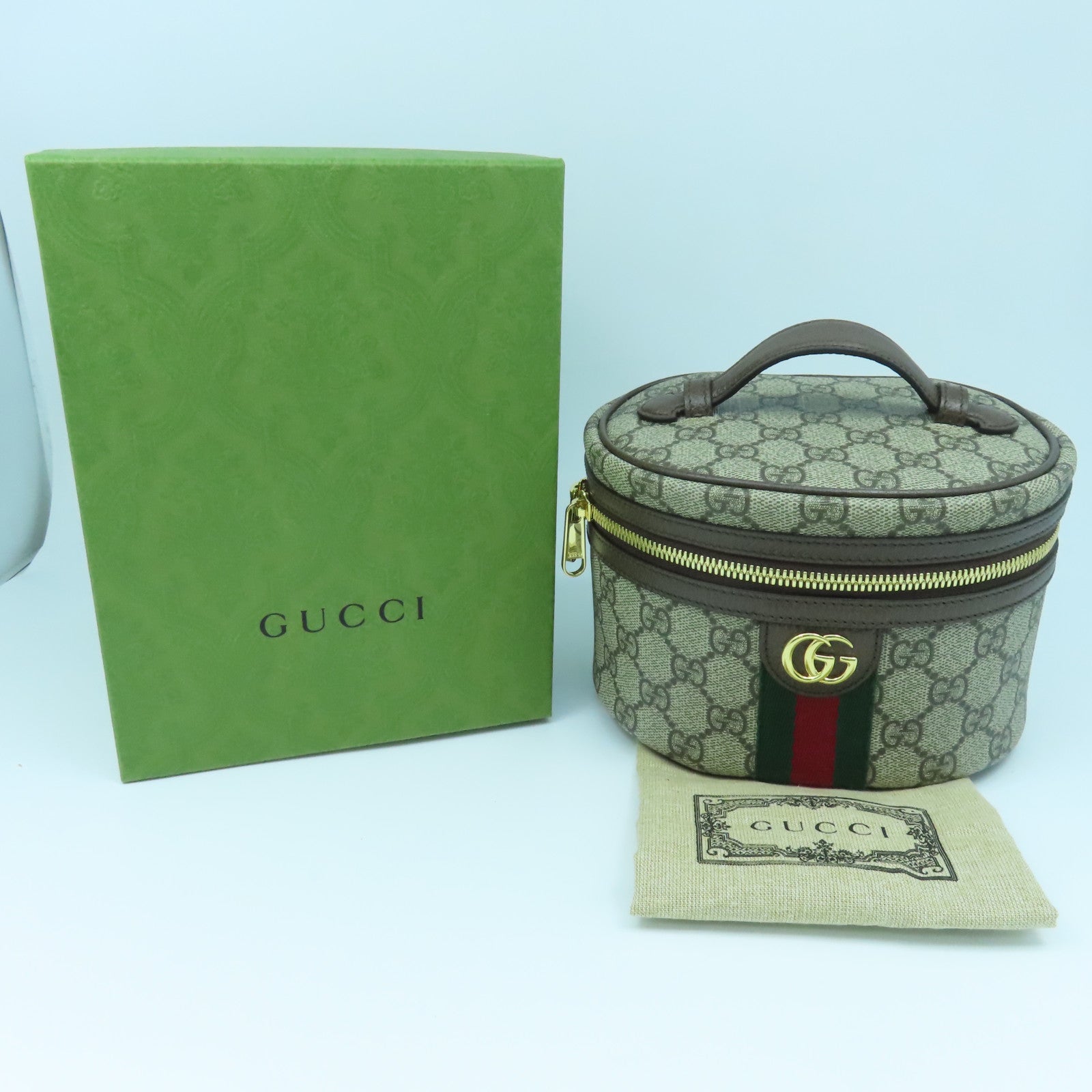 GUCCI 塗層帆布Ophidia GG-Supreme Vanity Case金扣手挽袋啡色