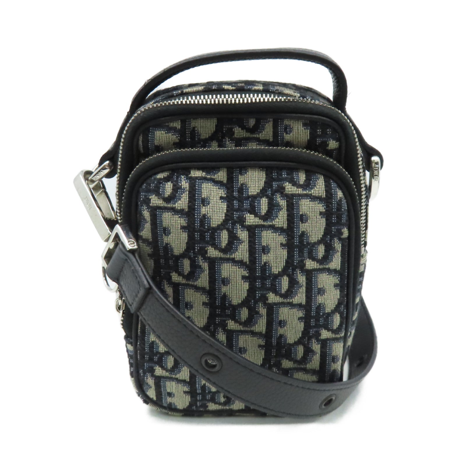 Dior Oblique Jacquard帆布Shoulder Bag銀扣肩背袋啡色/寶藍色