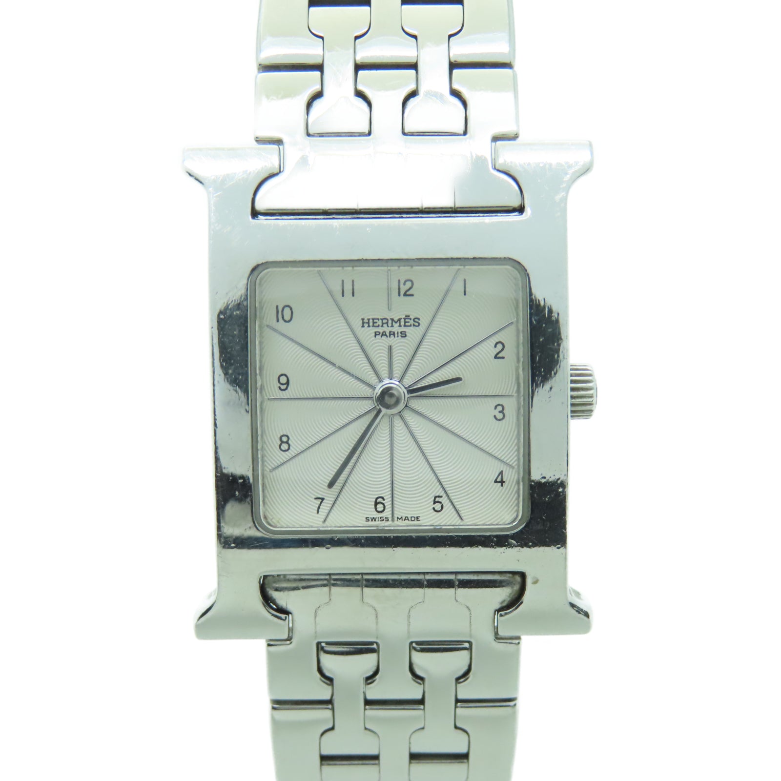 HERMES H watch不鏽鋼石英機芯手錶白色