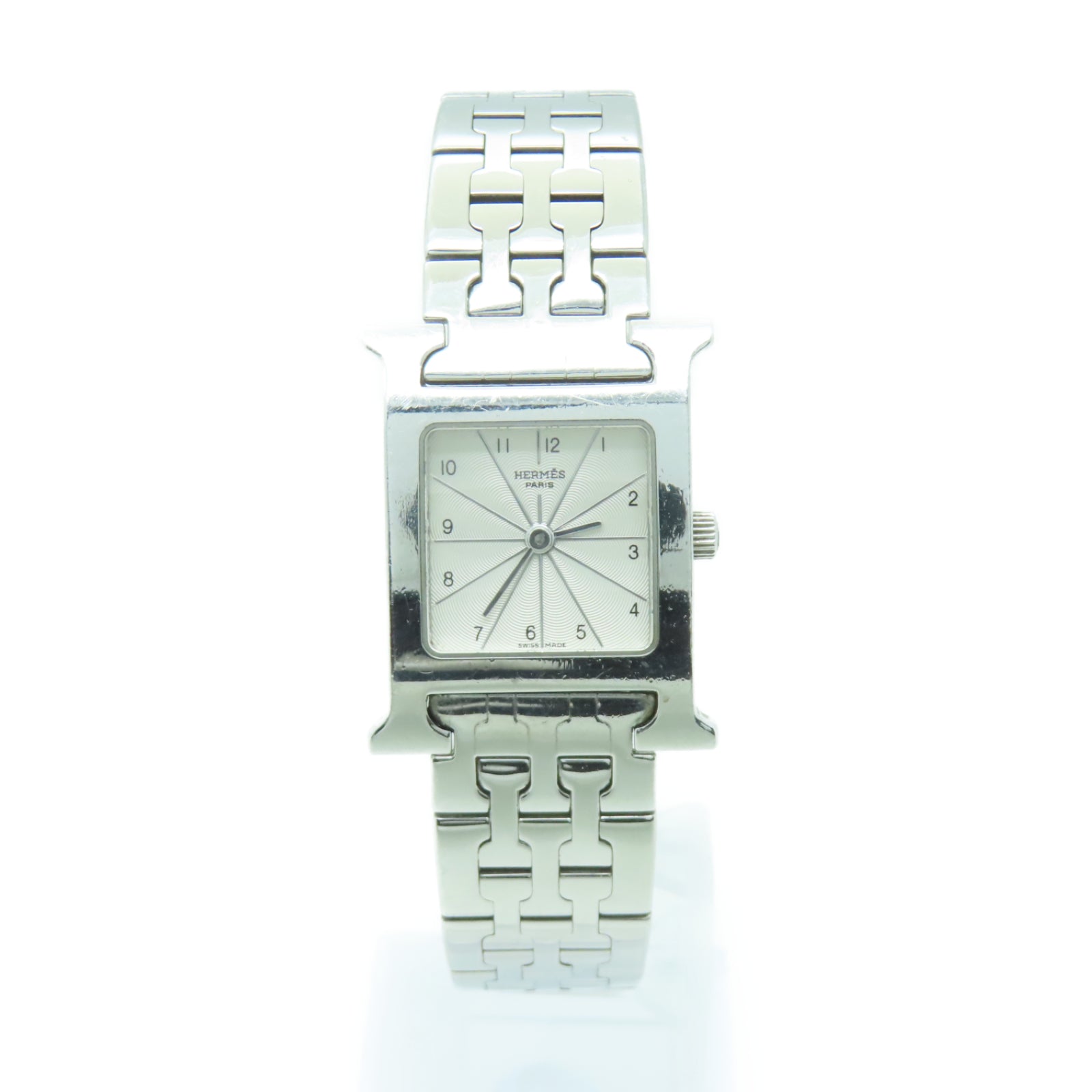 HERMES H watch不鏽鋼石英機芯手錶白色