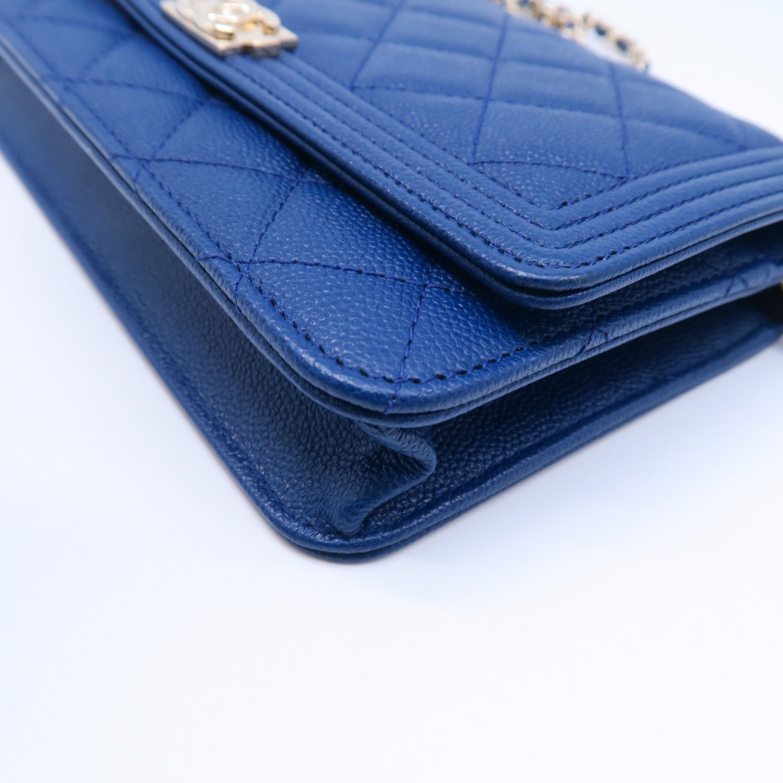 CHANEL 菱格牛皮皮革Wallet On Chain金扣肩背袋藍色