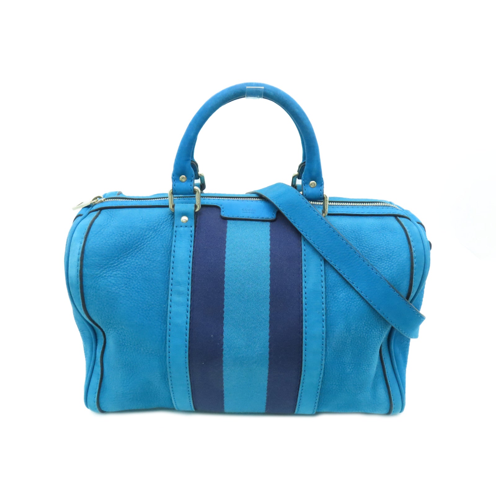 GUCCI 帆布/皮革Boston Bag金扣波士顿包蓝色