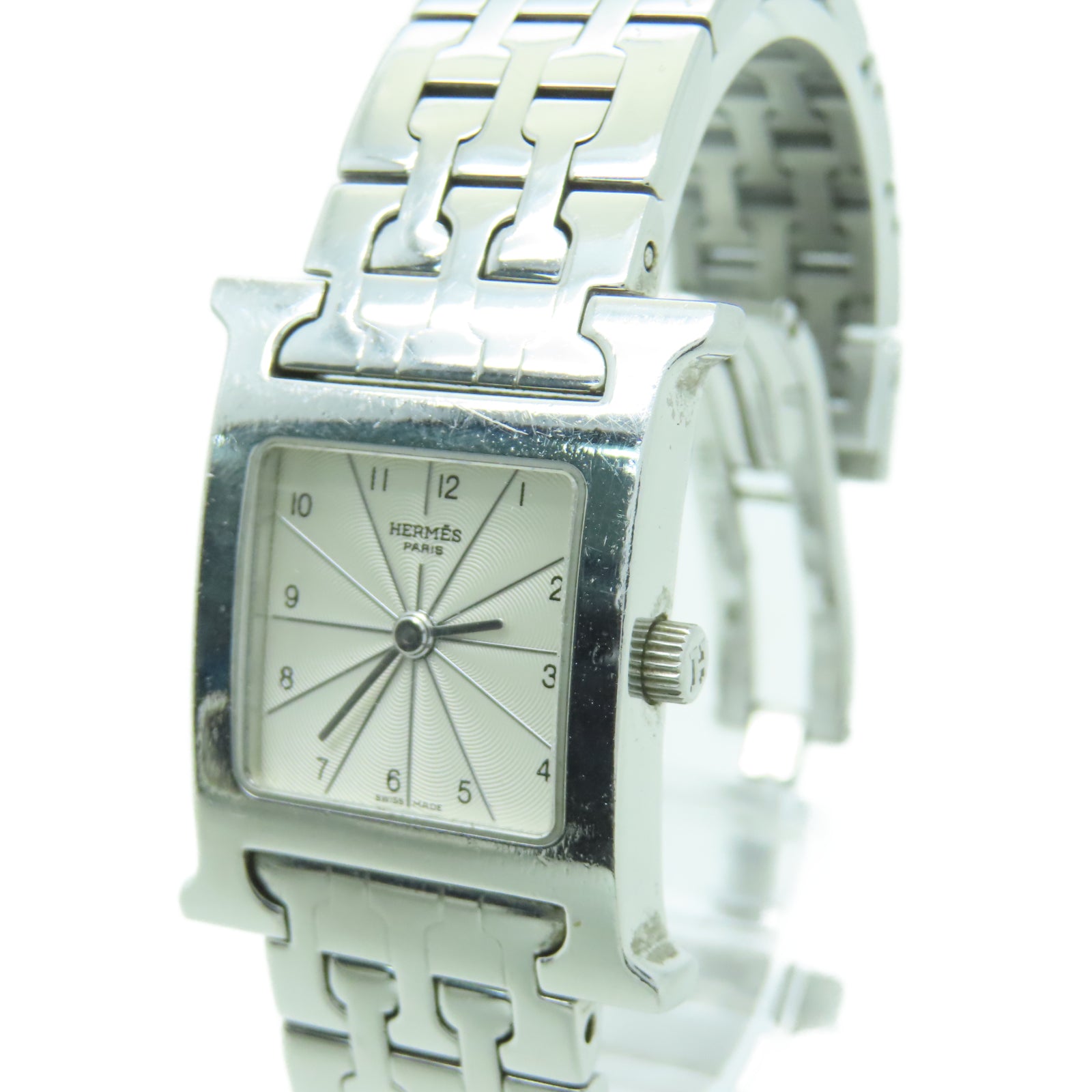 HERMES H watch不鏽鋼石英機芯手錶白色