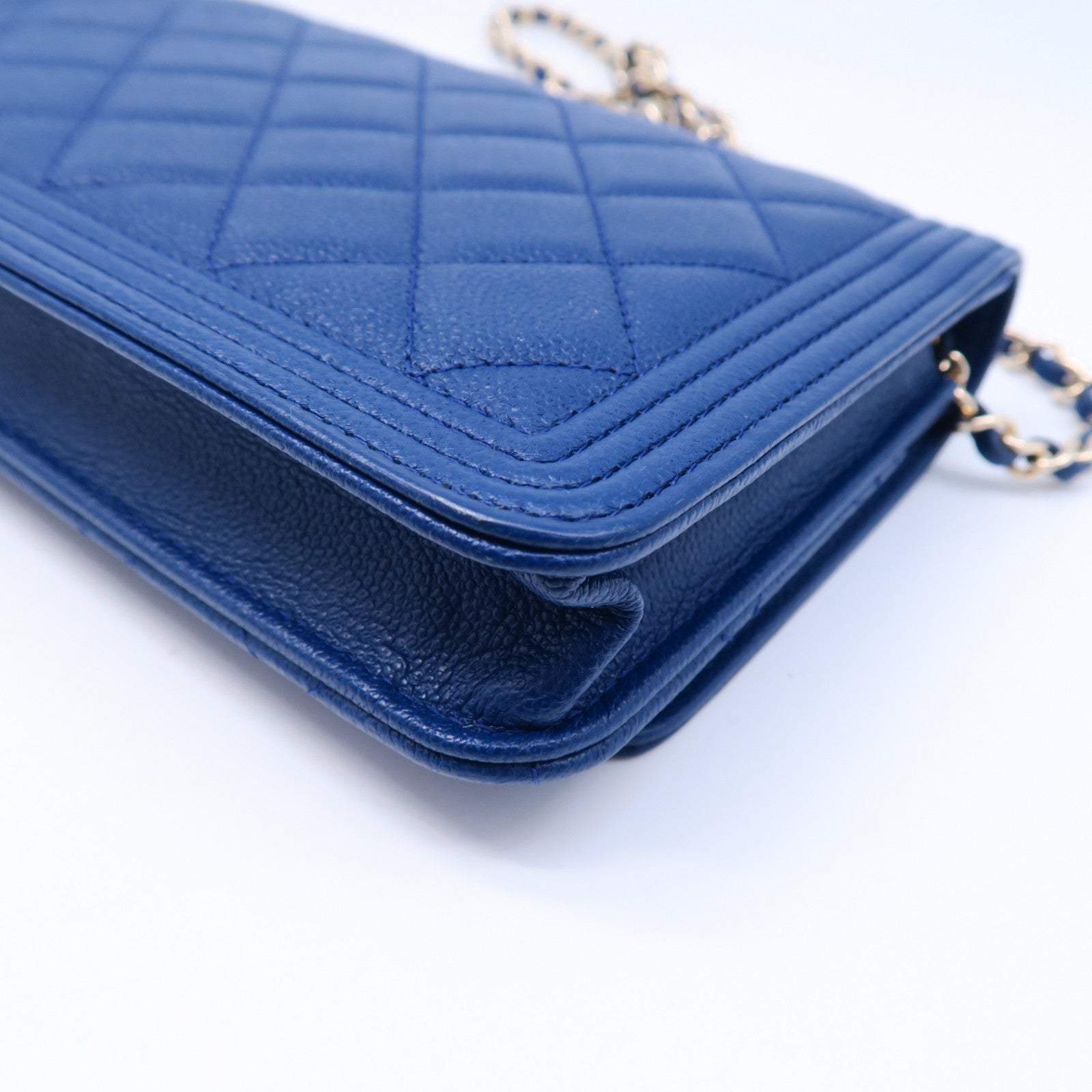 CHANEL 菱格牛皮皮革Wallet On Chain金扣肩背袋藍色