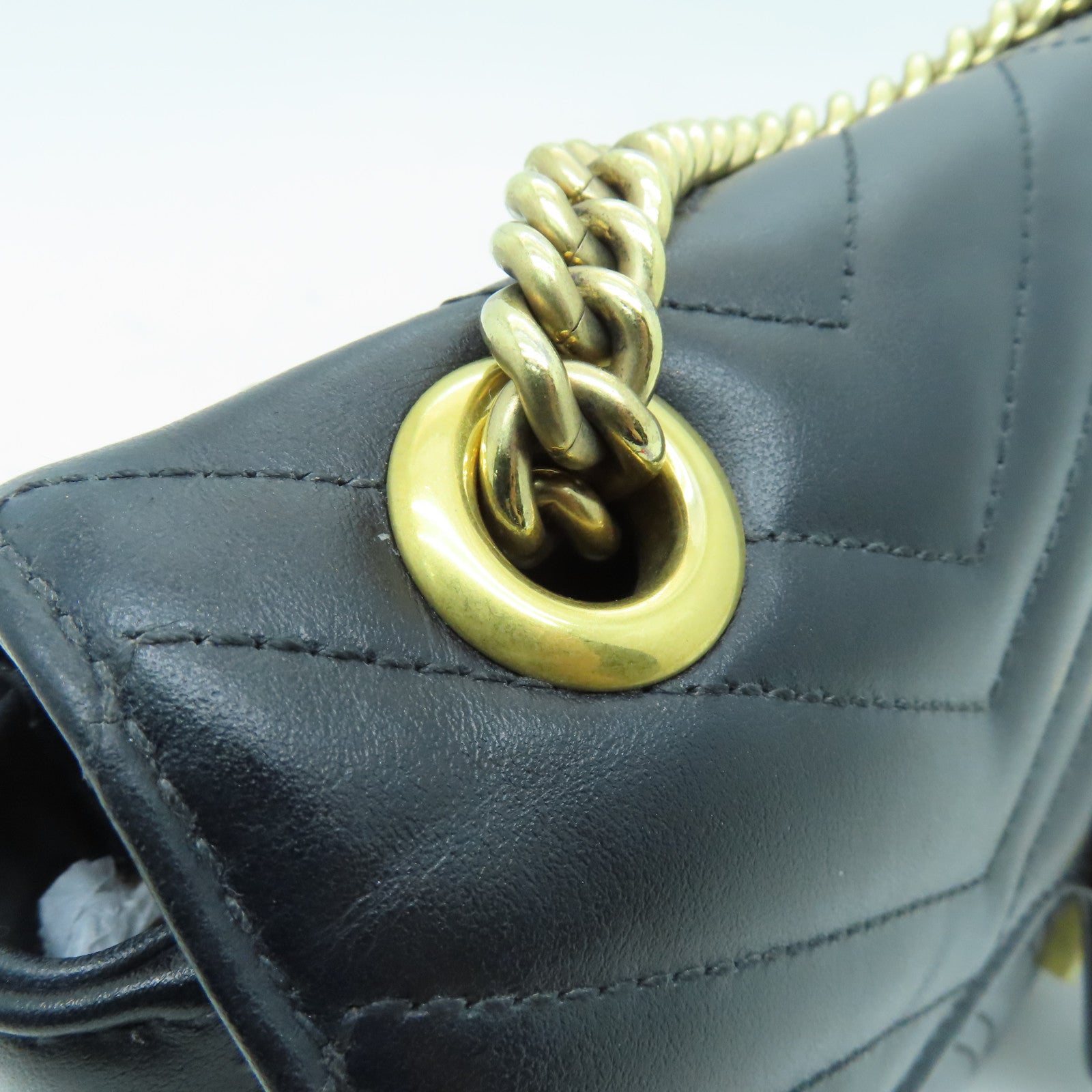 GUCCI 牛皮皮革GG Marmont金扣鏈帶肩背袋黑色