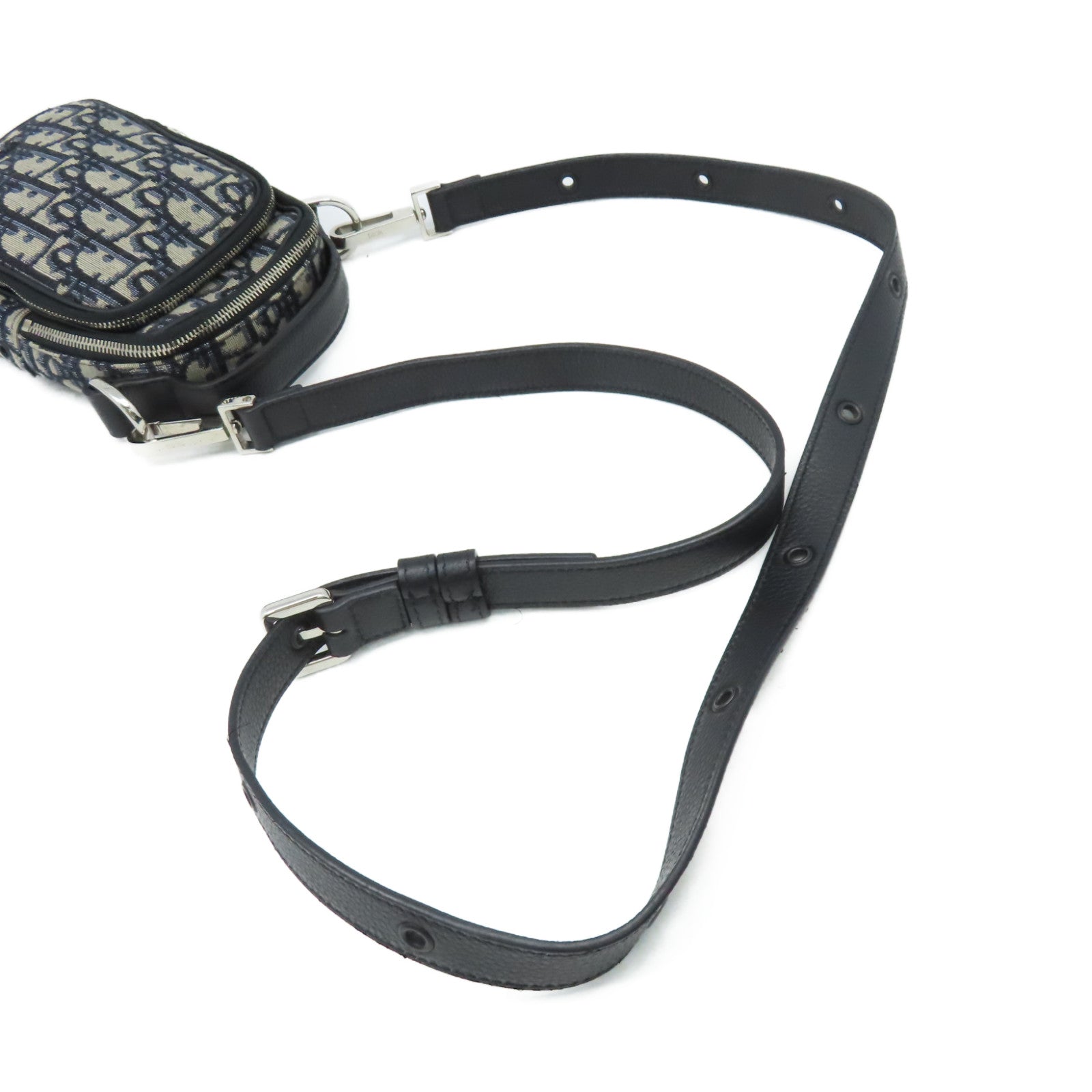 Dior Oblique Jacquard帆布Shoulder Bag銀扣肩背袋啡色/寶藍色