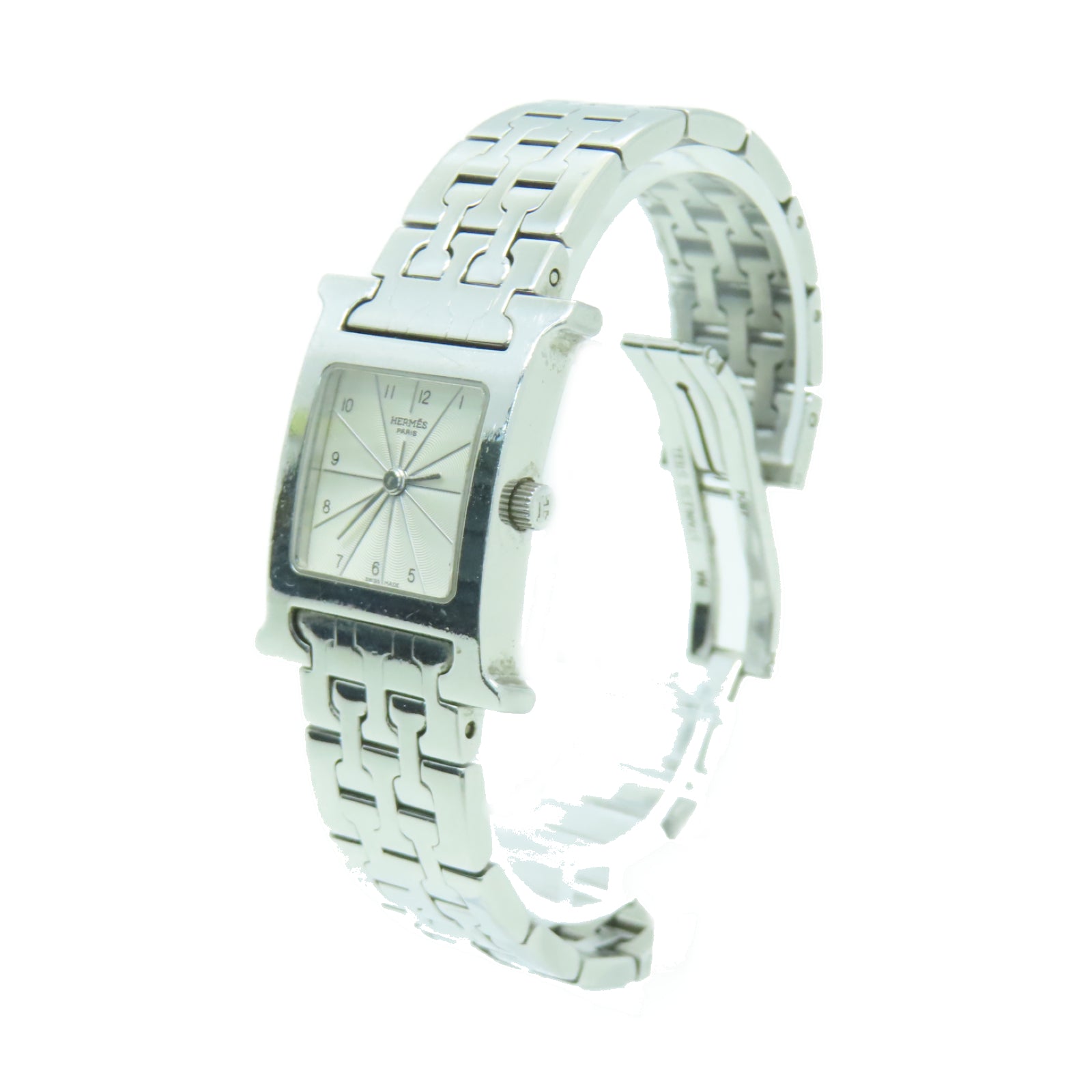 HERMES H watch不鏽鋼石英機芯手錶白色
