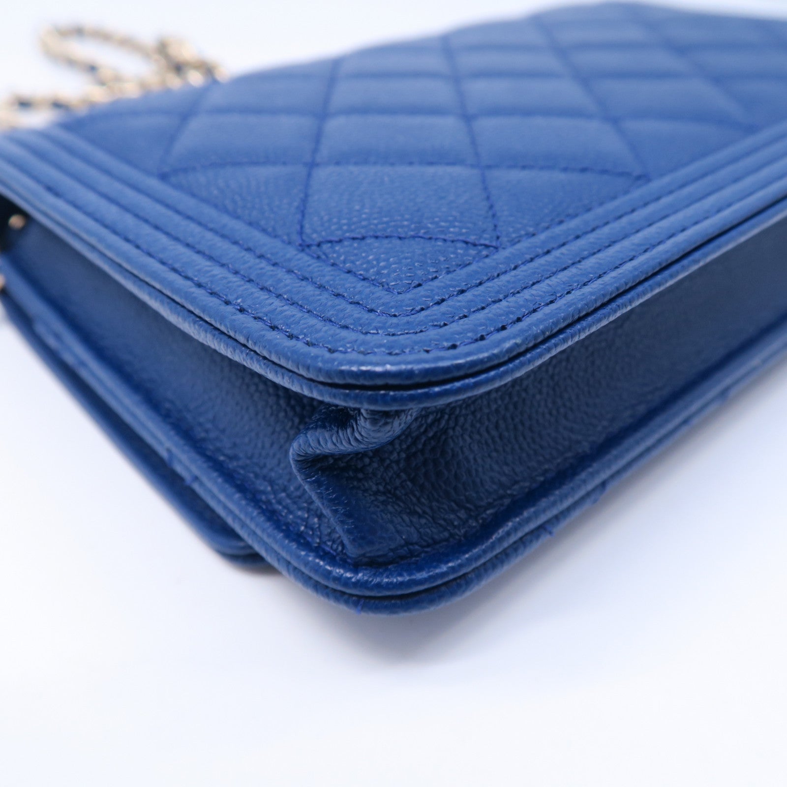 CHANEL 菱格牛皮皮革Wallet On Chain金扣肩背袋藍色
