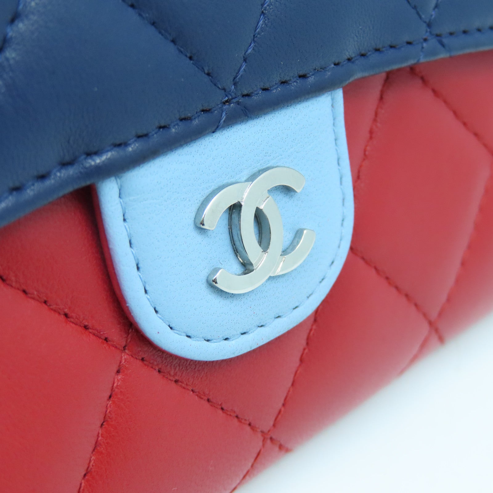 CHANEL 菱格牛皮皮革Long Wallet银扣长钱包红色蓝色