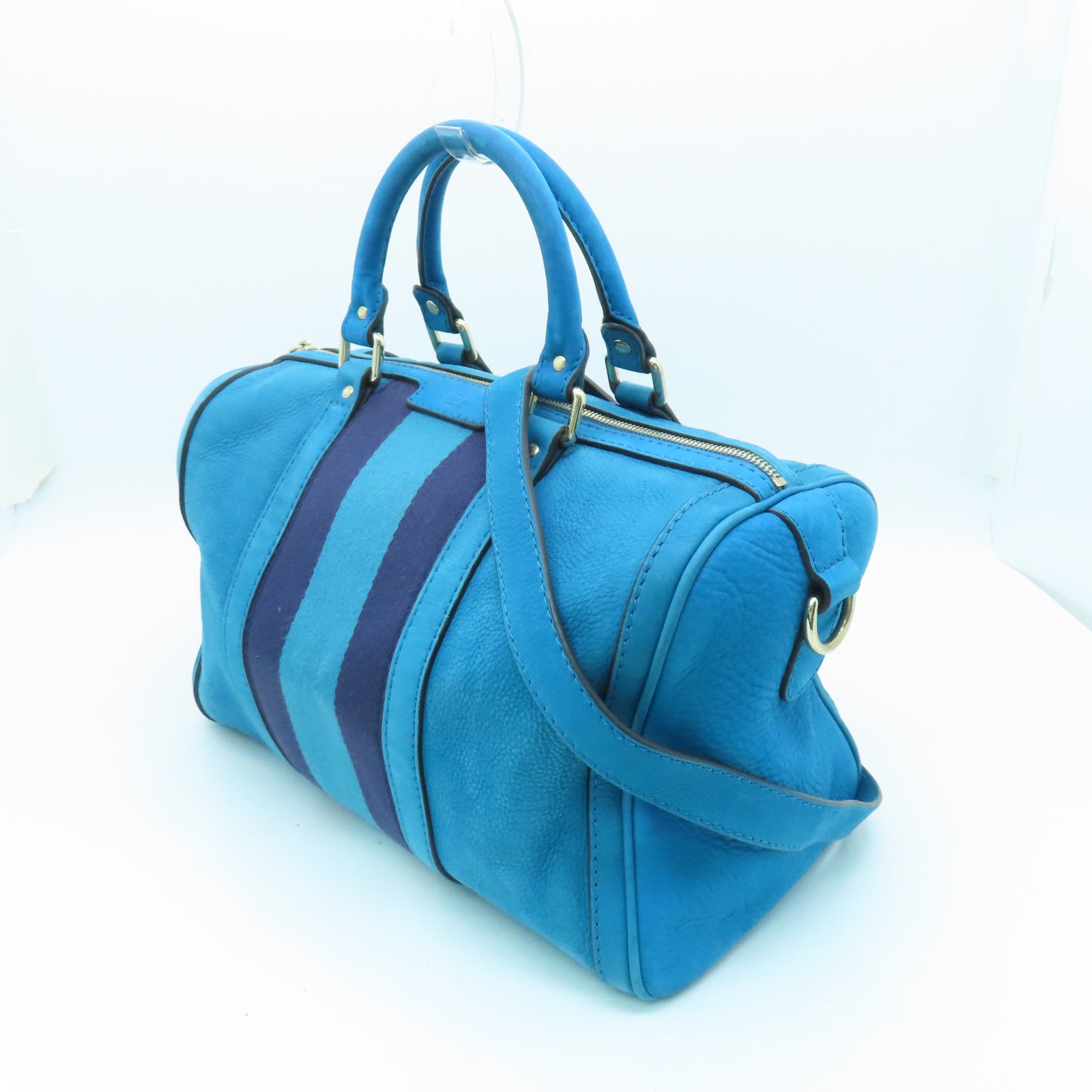 GUCCI 帆布/皮革Boston Bag金扣波士顿包蓝色