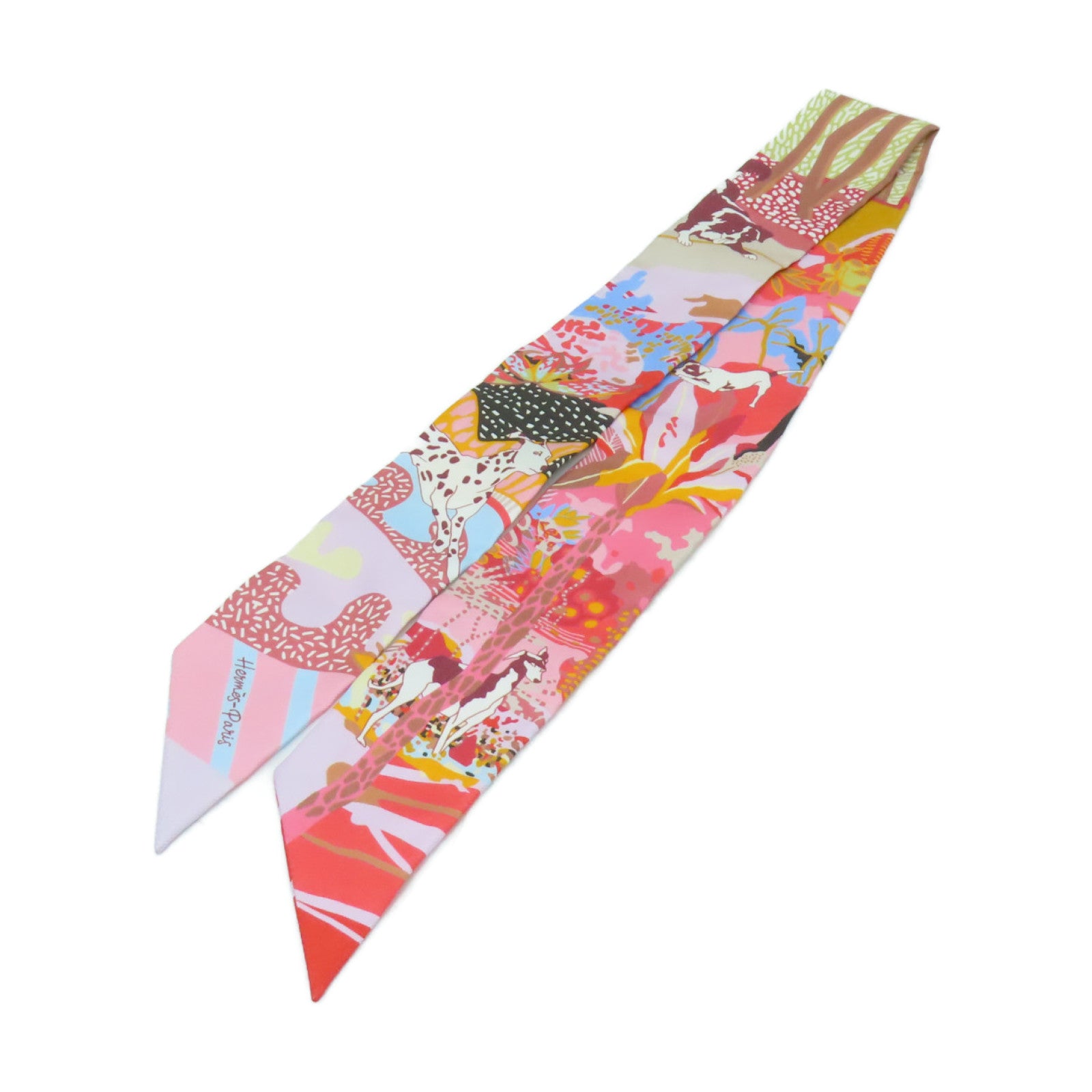 HERMES 【激減優惠】絲質Twilly絲巾粉紅色彩色