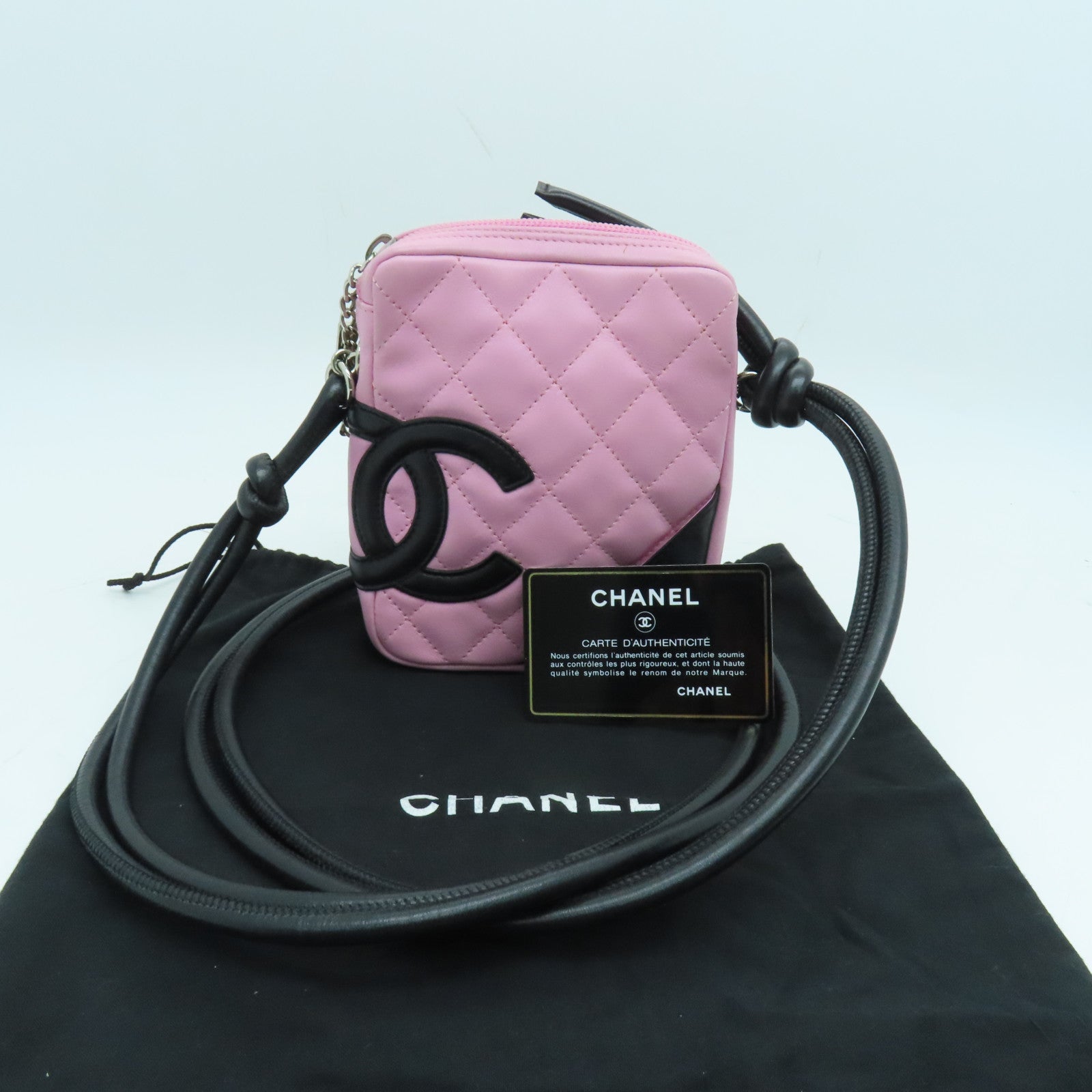 CHANEL 菱格牛皮皮革Cambom Crossbody Bag銀扣肩背袋粉紅色