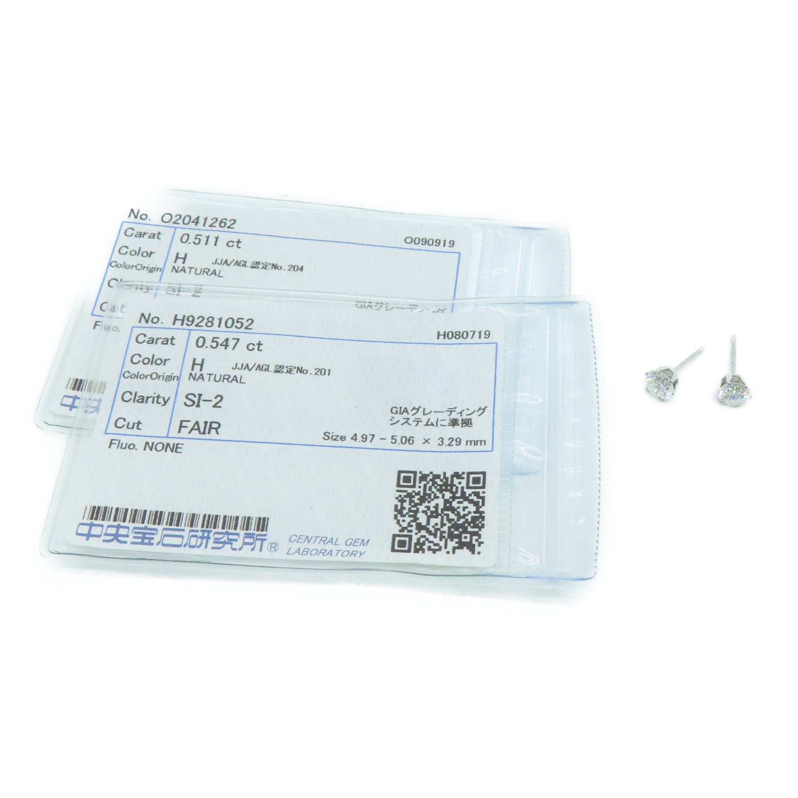 JEWELRY 18K白金Diamond 1.0g 0.511ct/0.547ct钻石耳环