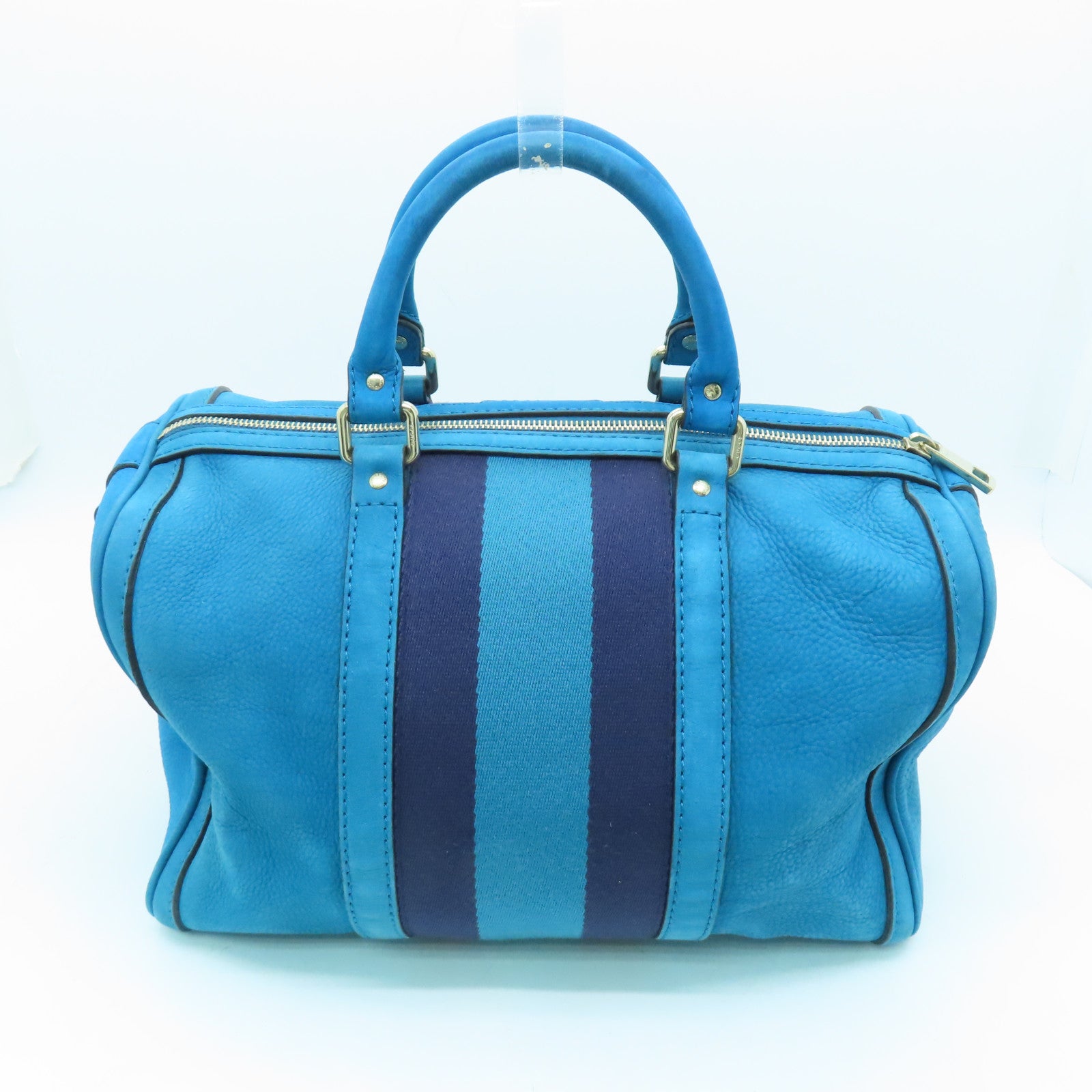 GUCCI 帆布/皮革Boston Bag金扣波士顿包蓝色
