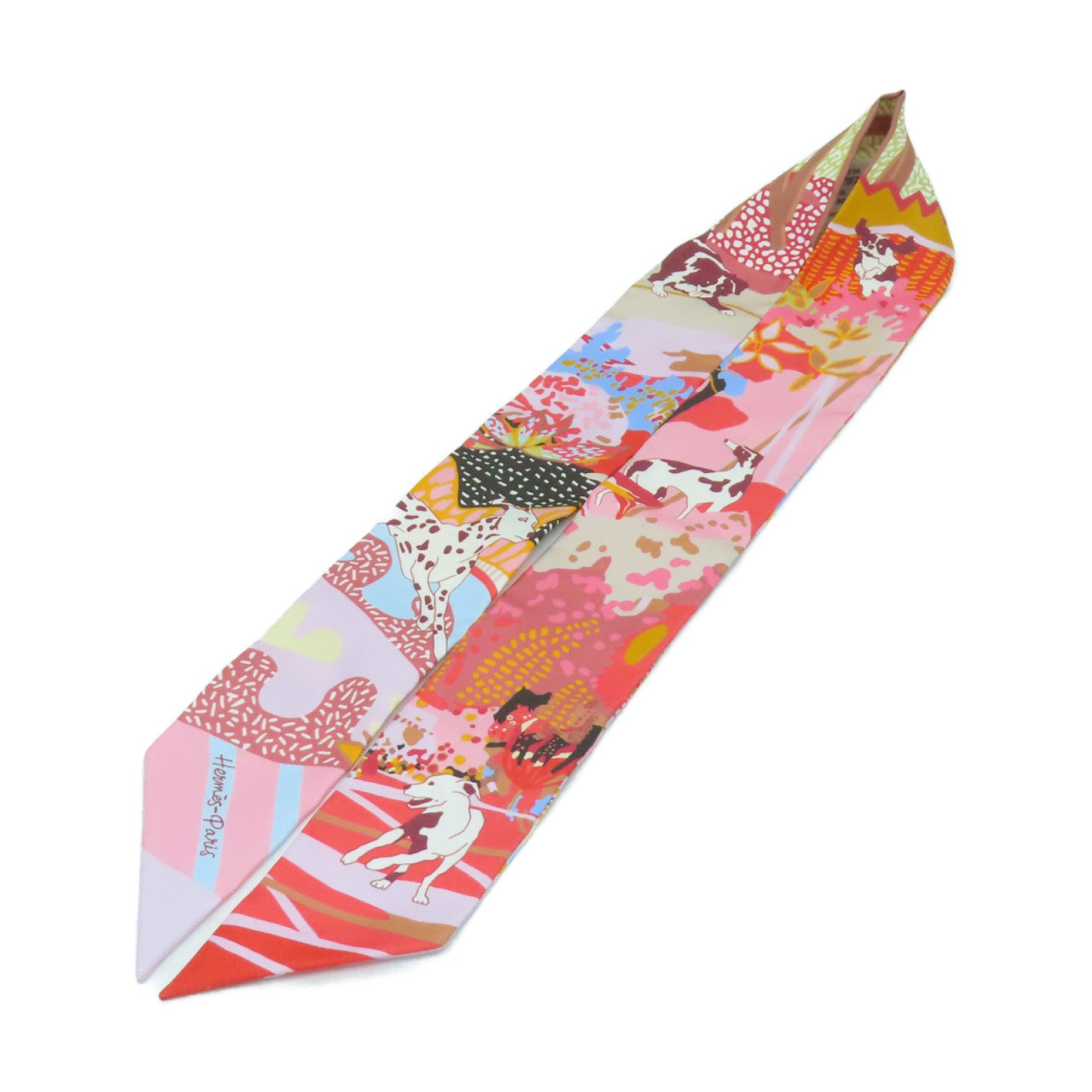 HERMES 【激減優惠】絲質Twilly絲巾粉紅色彩色