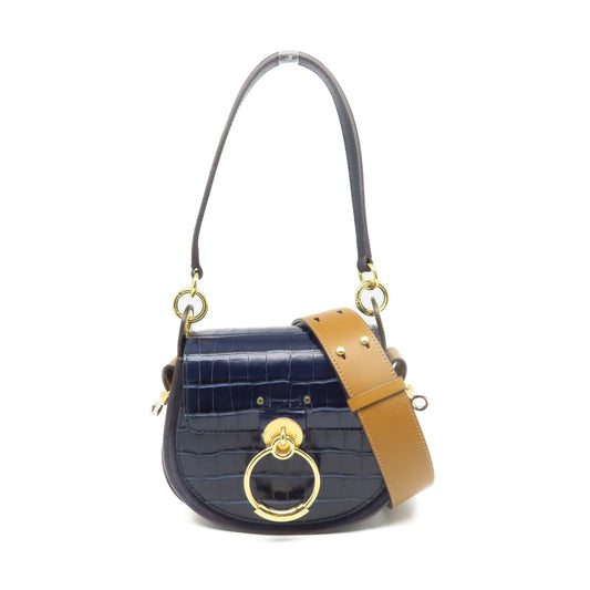 Chloe 牛皮皮革Shoulder Bag金扣肩背袋藍色/棕色