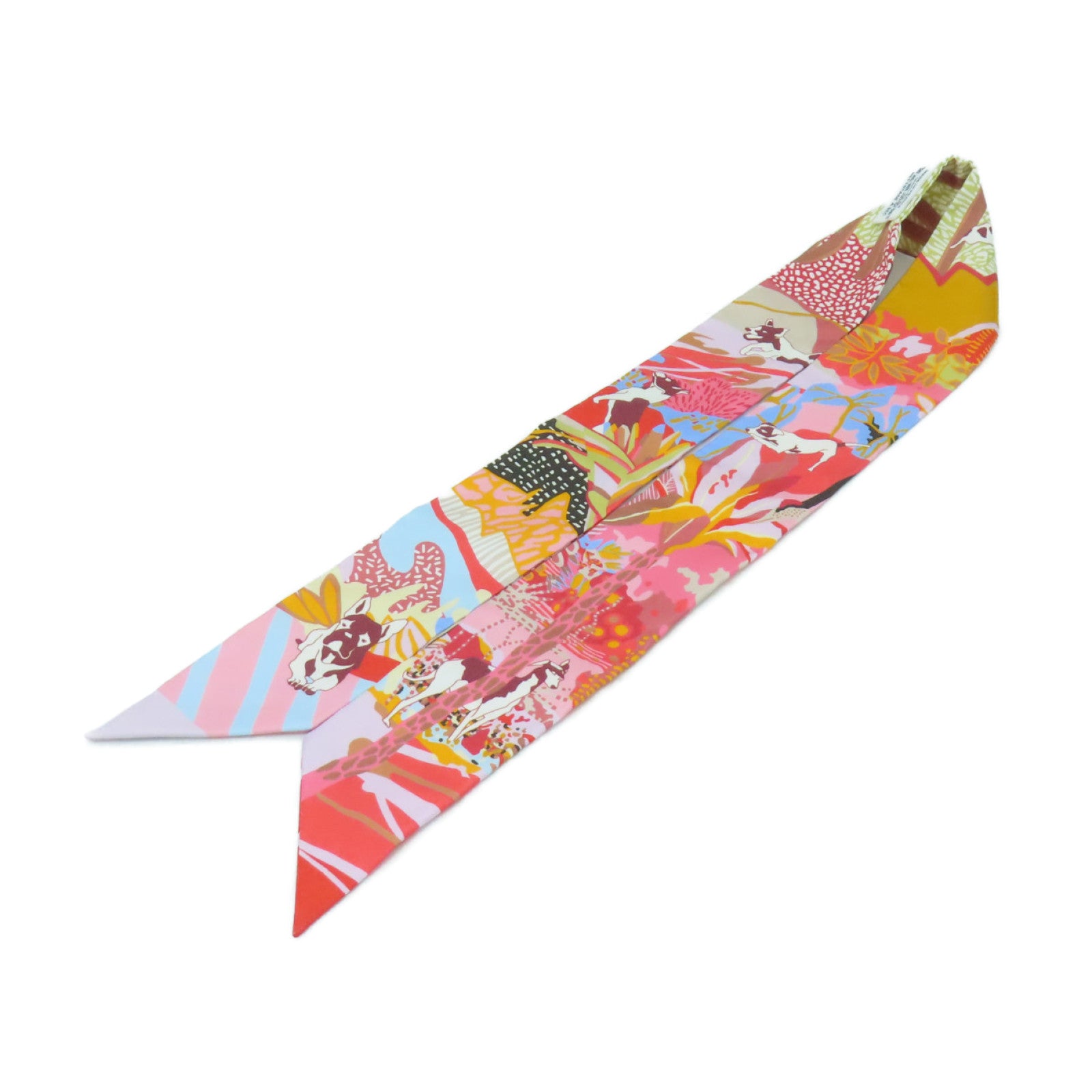 HERMES 【激減優惠】絲質Twilly絲巾粉紅色彩色