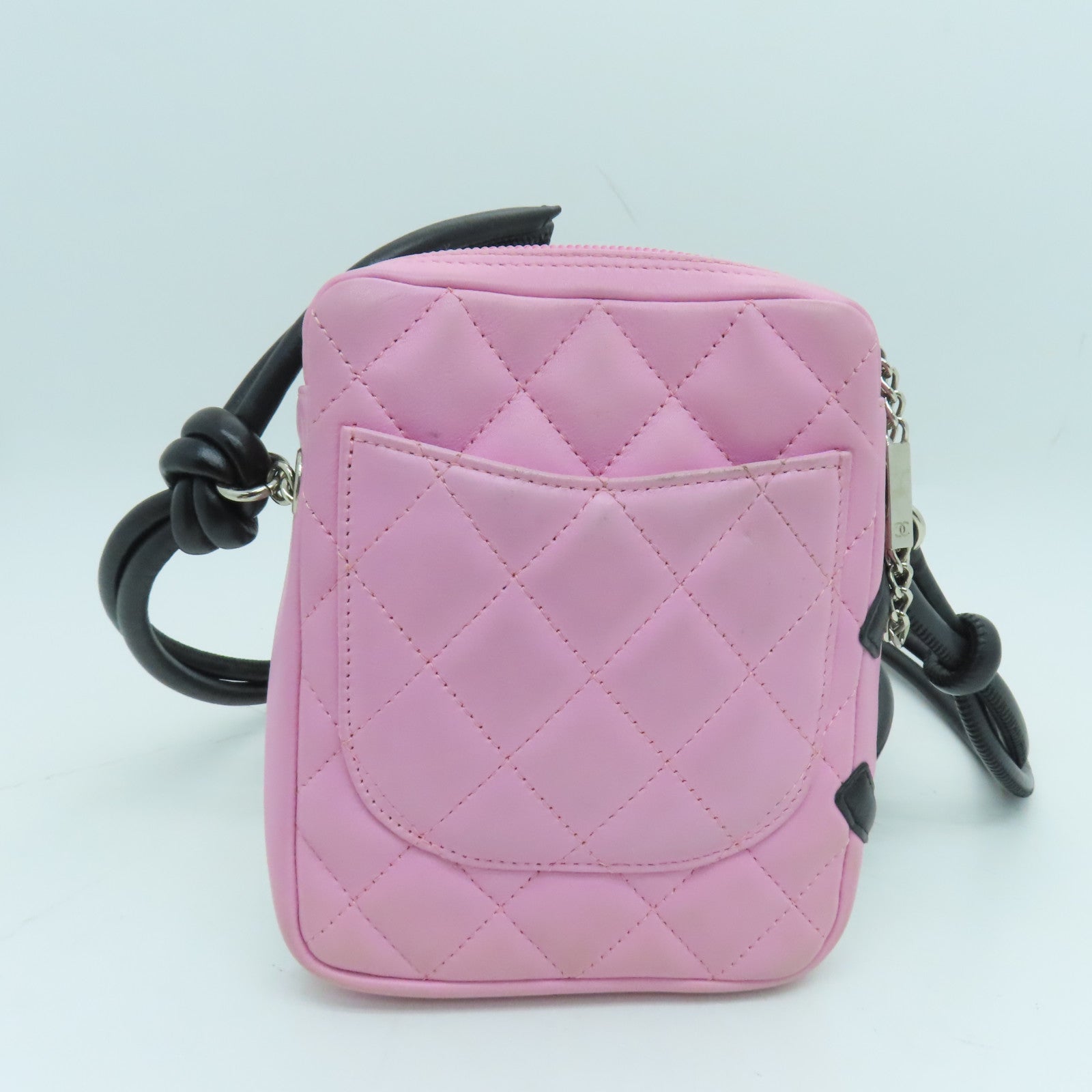 CHANEL 菱格牛皮皮革Cambom Crossbody Bag銀扣肩背袋粉紅色