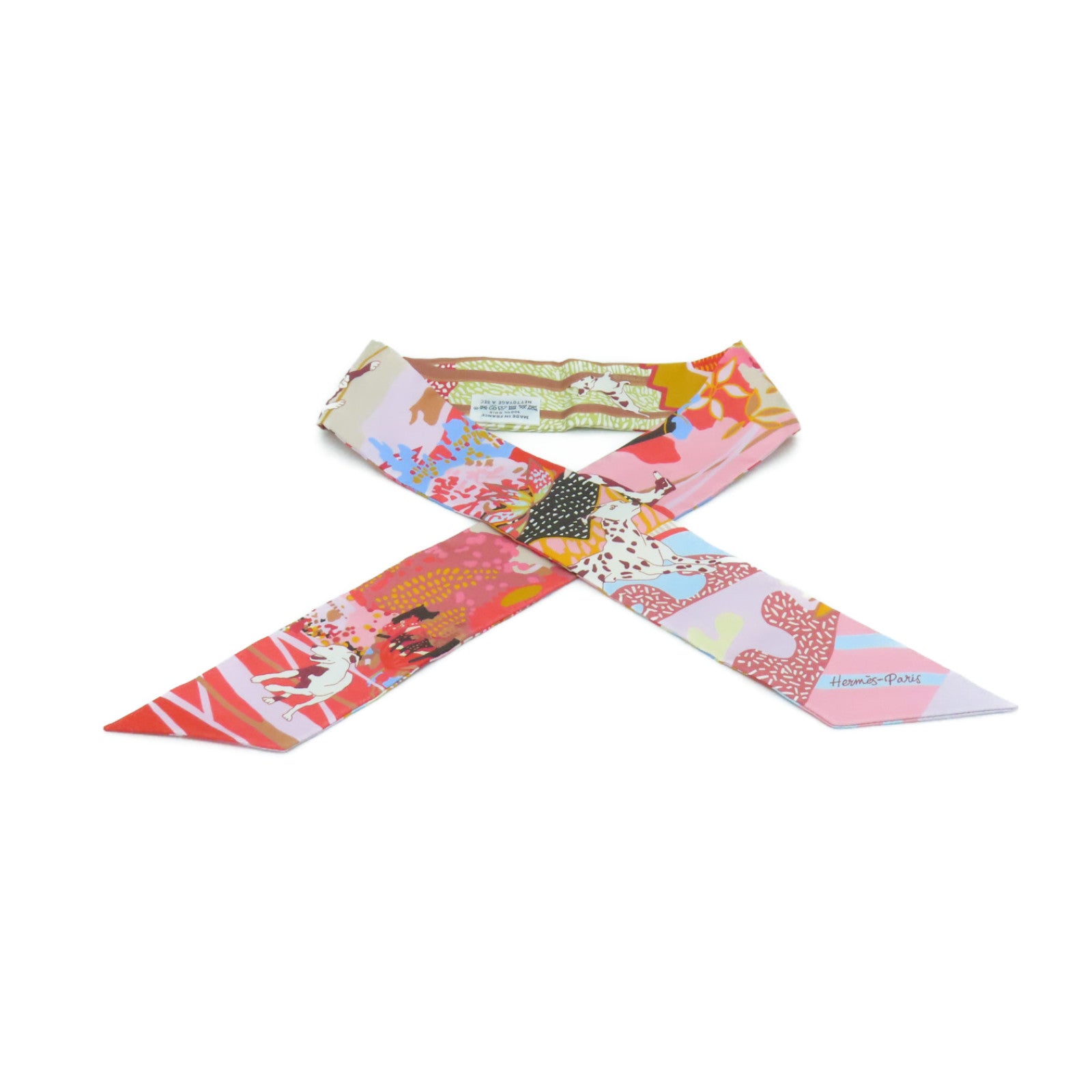 HERMES 【激減優惠】絲質Twilly絲巾粉紅色彩色