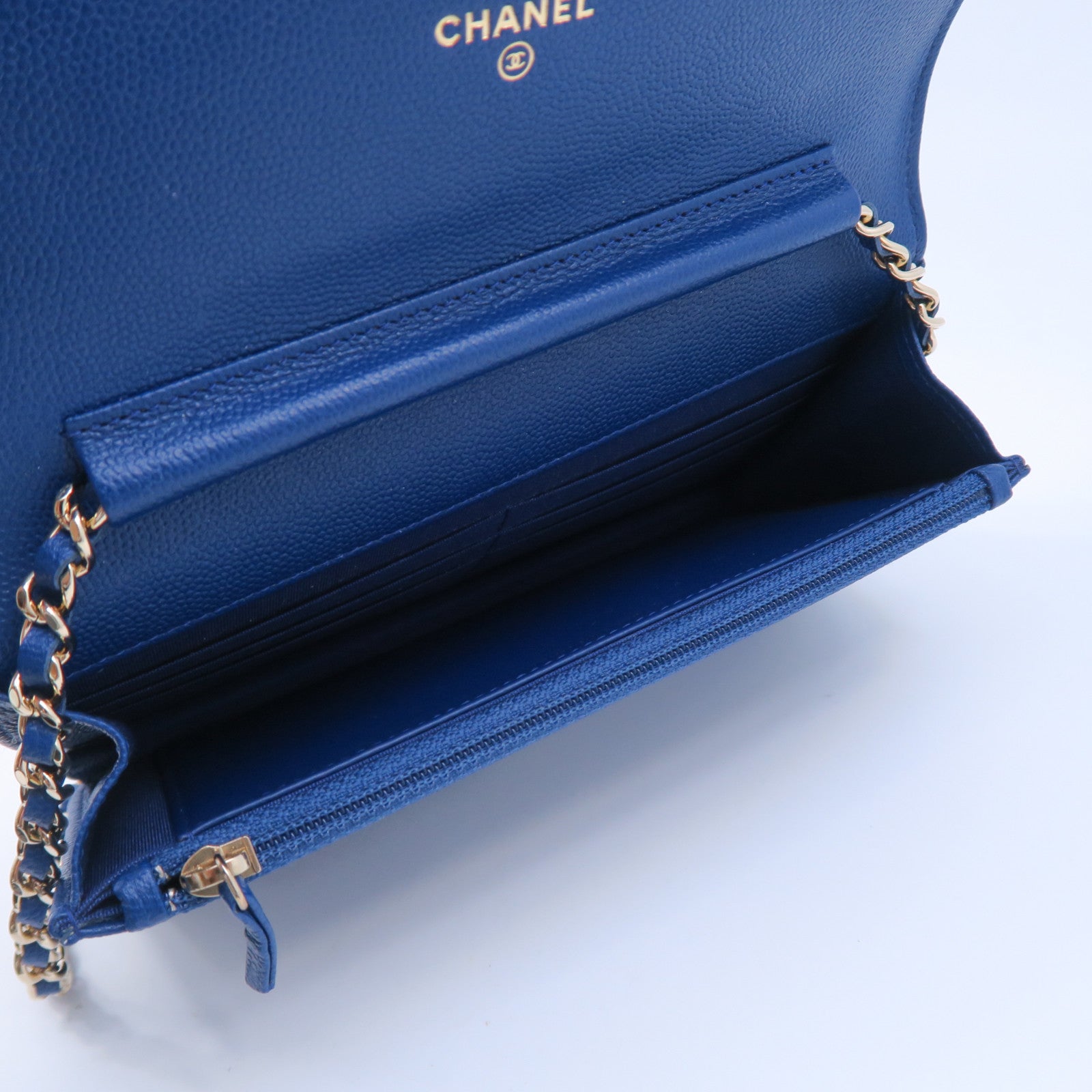 CHANEL 菱格牛皮皮革Wallet On Chain金扣肩背袋藍色