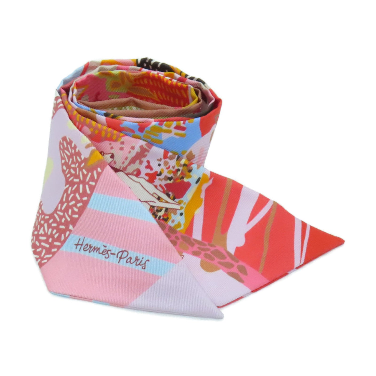 HERMES 【激減優惠】絲質Twilly絲巾粉紅色彩色