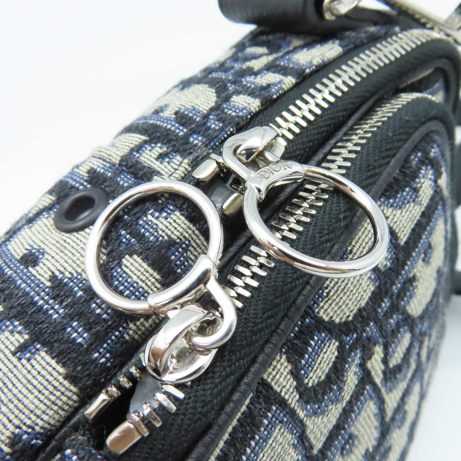 Dior Oblique Jacquard帆布Shoulder Bag銀扣肩背袋啡色/寶藍色