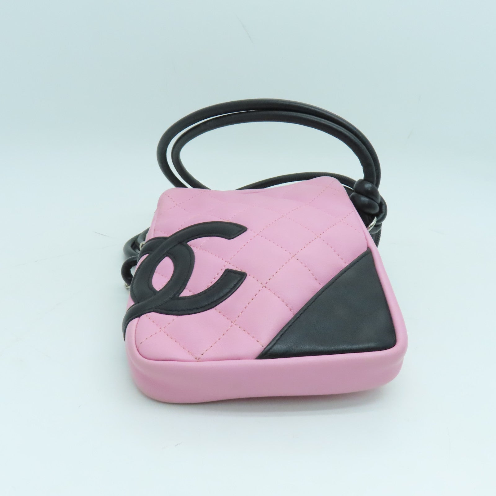 CHANEL 菱格牛皮皮革Cambom Crossbody Bag銀扣肩背袋粉紅色