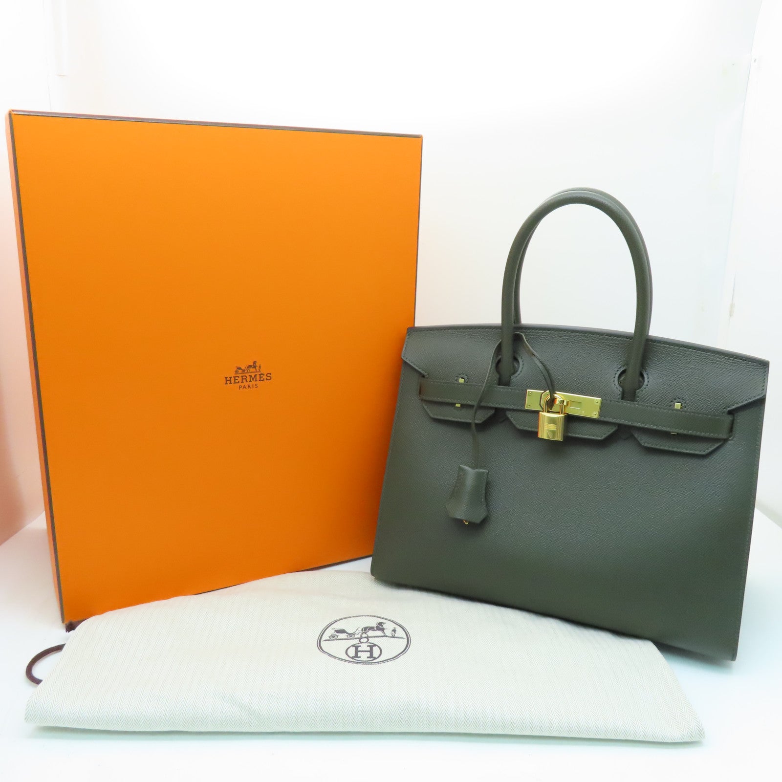 HERMES Veau Epsom皮革Birkin 30金扣手挽袋深绿色