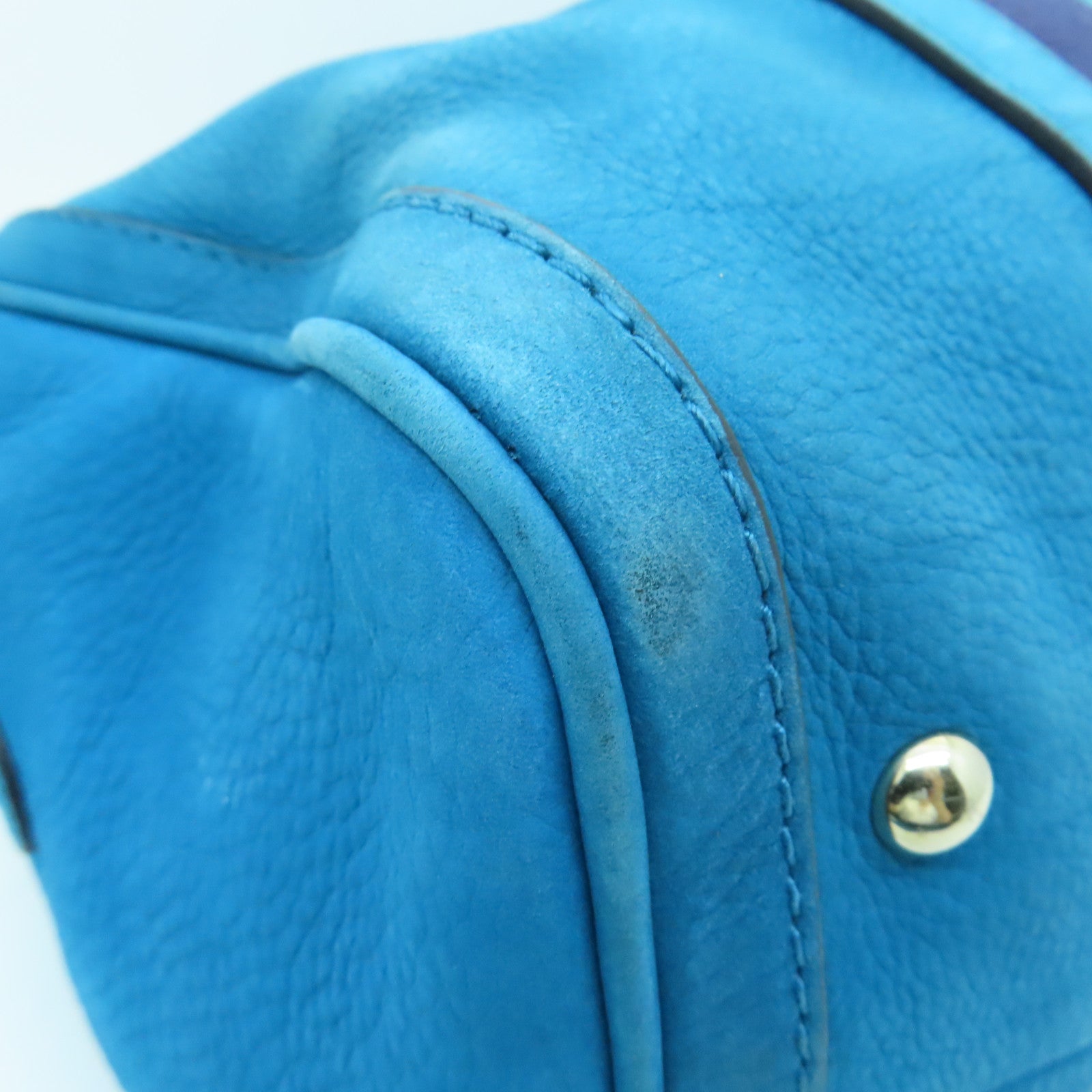GUCCI 帆布/皮革Boston Bag金扣波士顿包蓝色