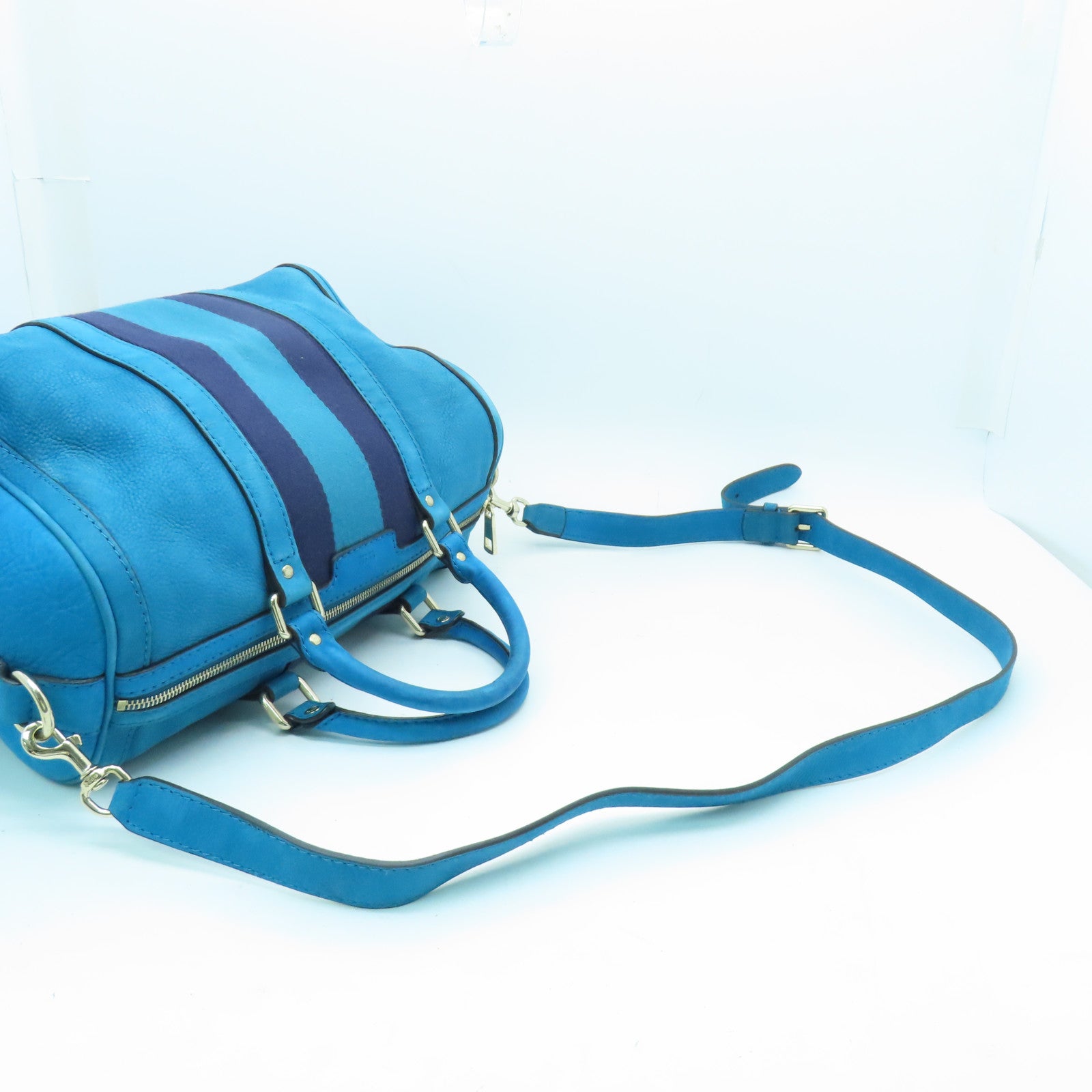 GUCCI 帆布/皮革Boston Bag金扣波士顿包蓝色