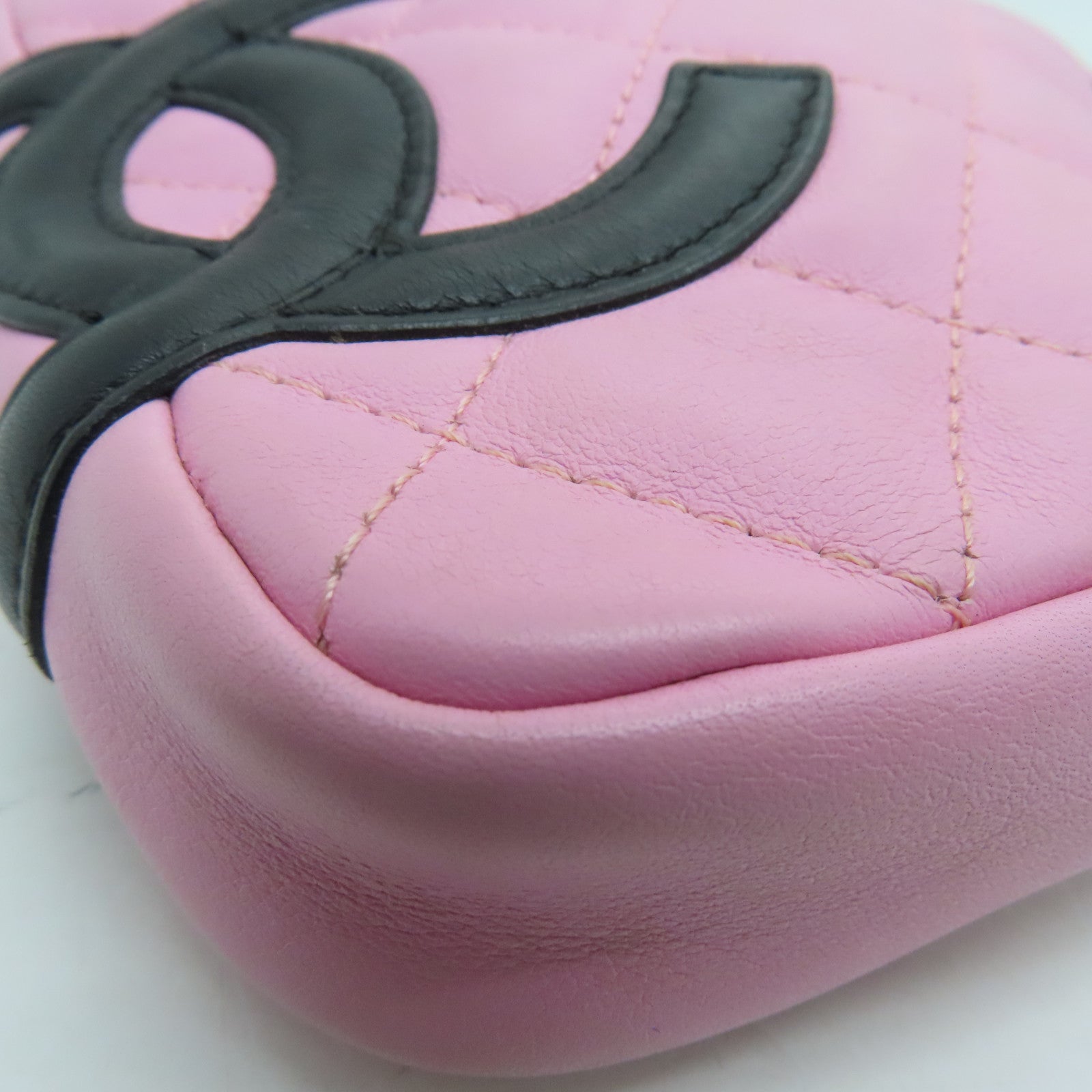 CHANEL 菱格牛皮皮革Cambom Crossbody Bag銀扣肩背袋粉紅色
