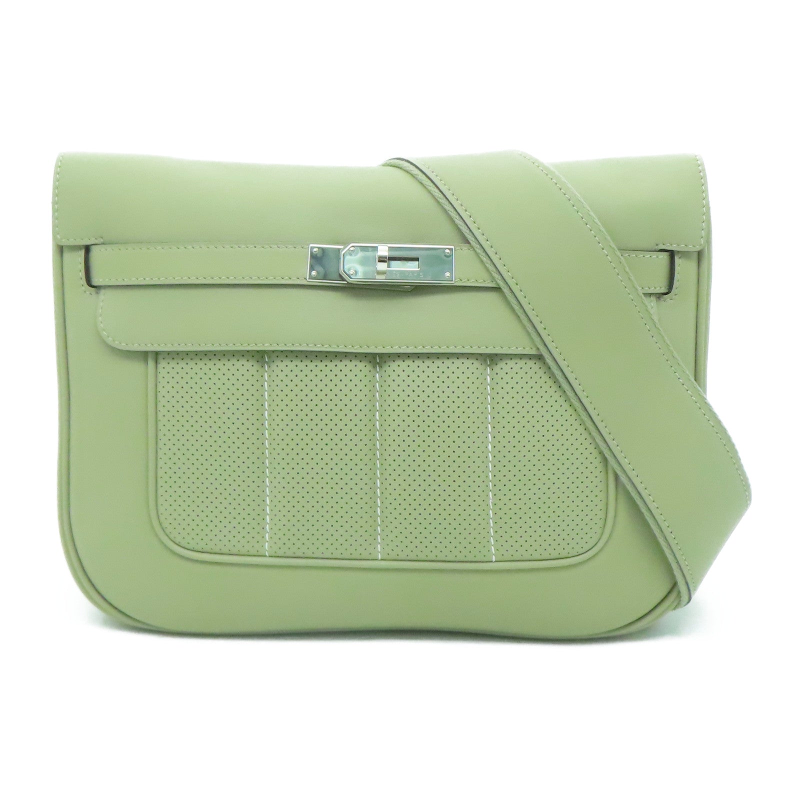 HERMES Evercolor皮革Berline 28銀扣肩背袋卡其色